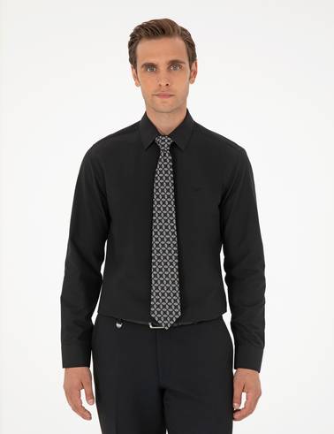 Siyah Slim Fit Uzun Kollu Basic Gömlek