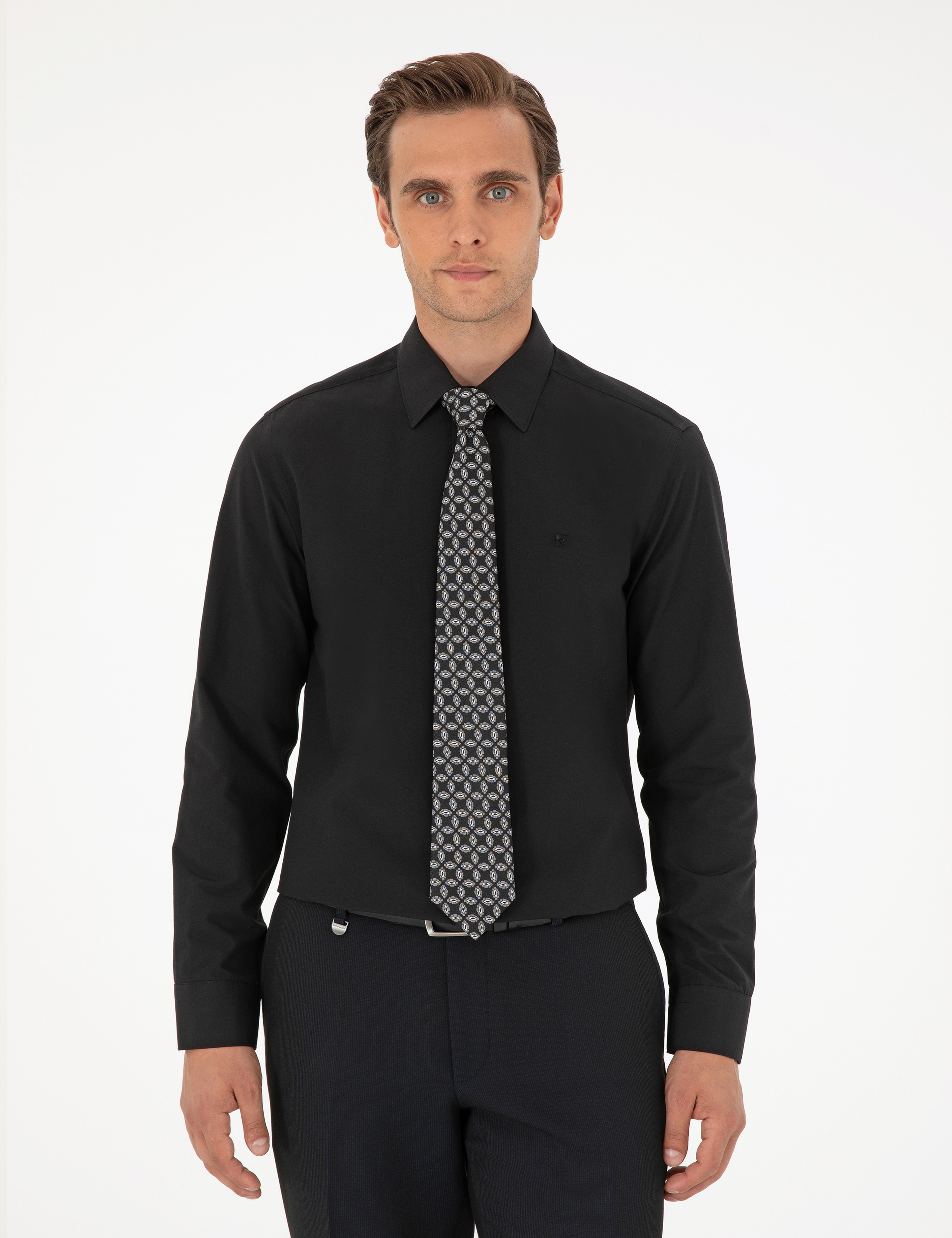Siyah Slim Fit Uzun Kollu Basic Gömlek - Image 3