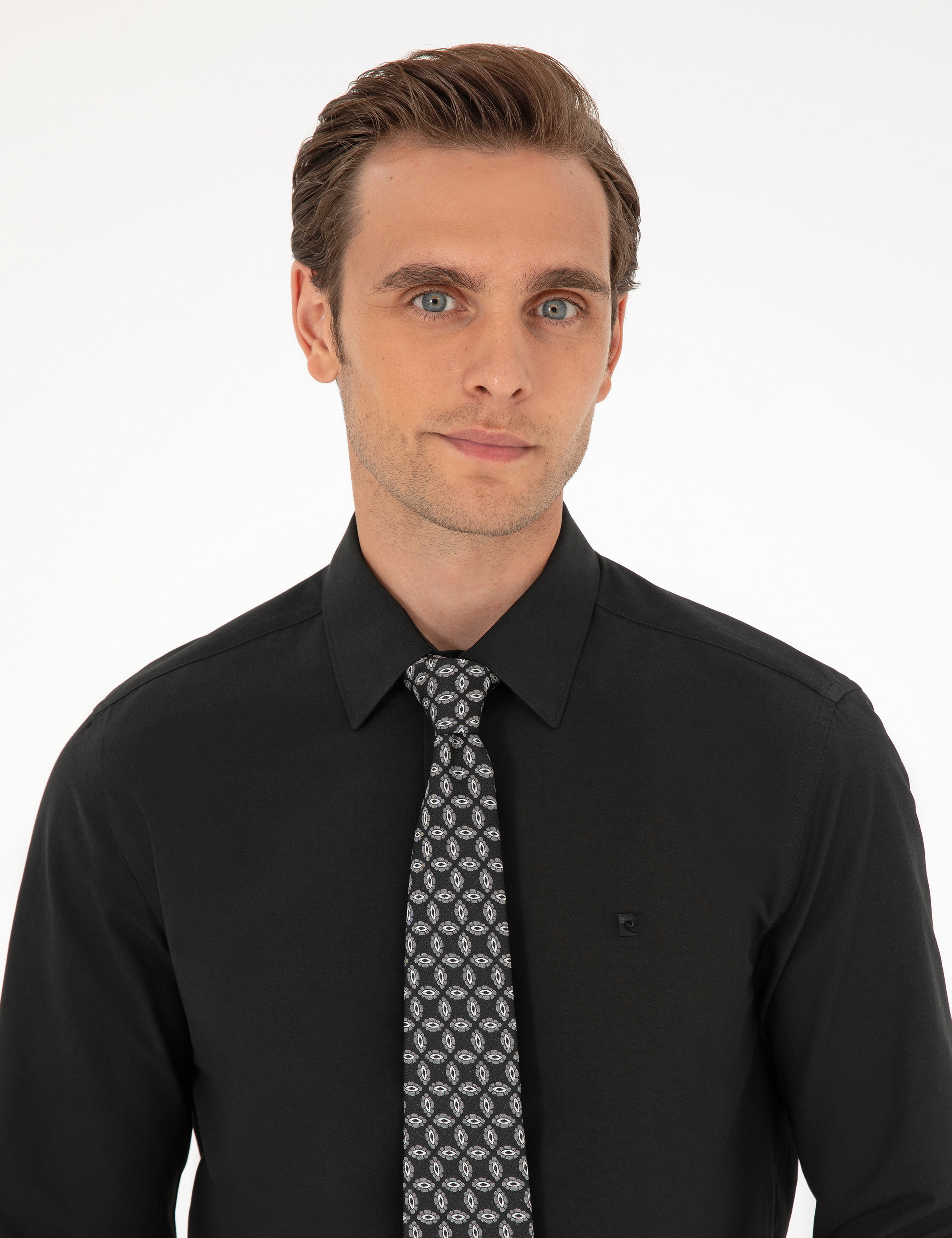 Siyah Slim Fit Uzun Kollu Basic Gömlek - Image 2