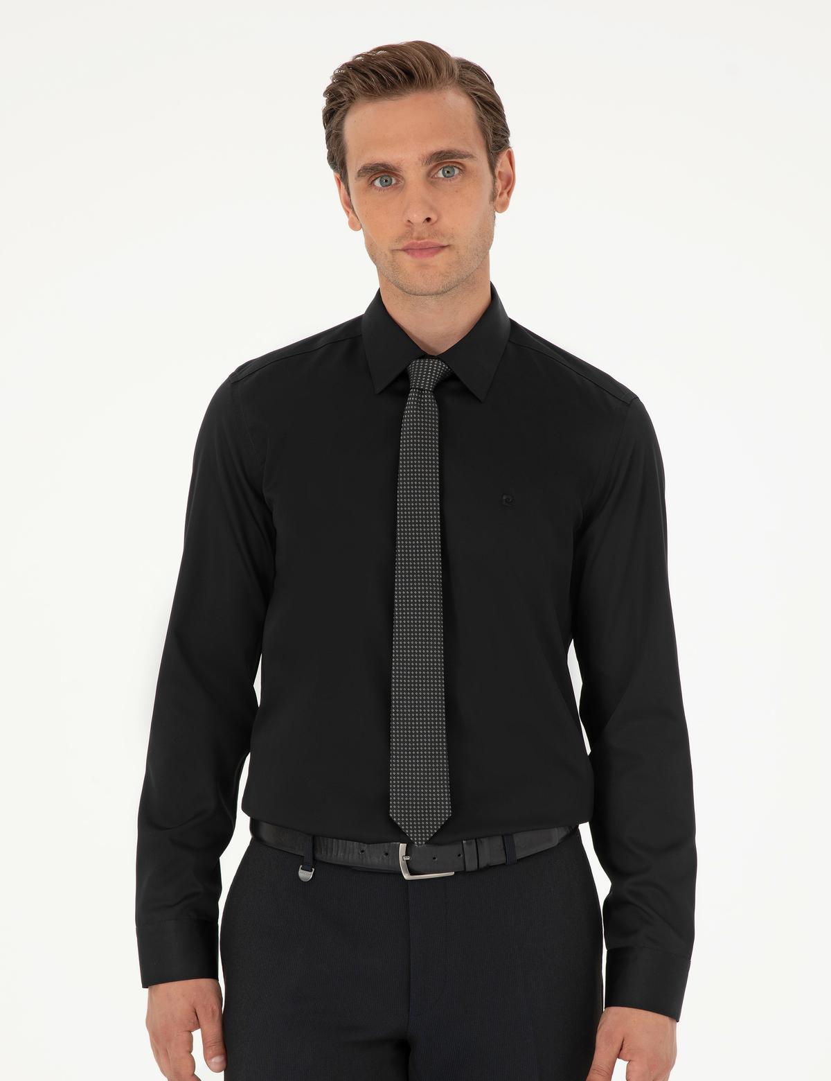 Siyah Slim Fit Uzun Kollu Basic Gömlek