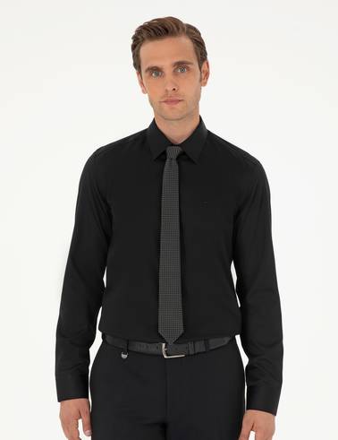 Siyah Slim Fit Uzun Kollu Basic Gömlek