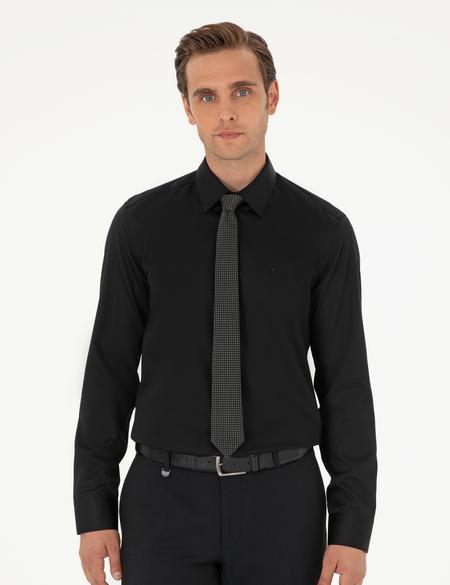 Siyah Slim Fit Uzun Kollu Basic Gömlek - 50292535023