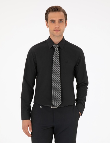 Siyah Slim Fit Uzun Kollu Basic Gömlek