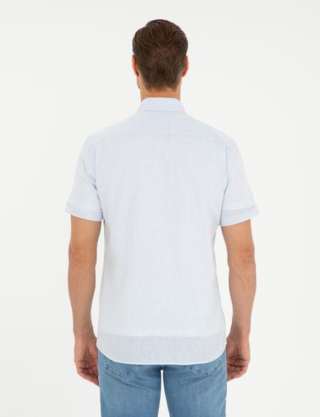 Açık Mavi Keten Karışımlı Regular Fit Kısa Kollu Gömlek - 50289414007