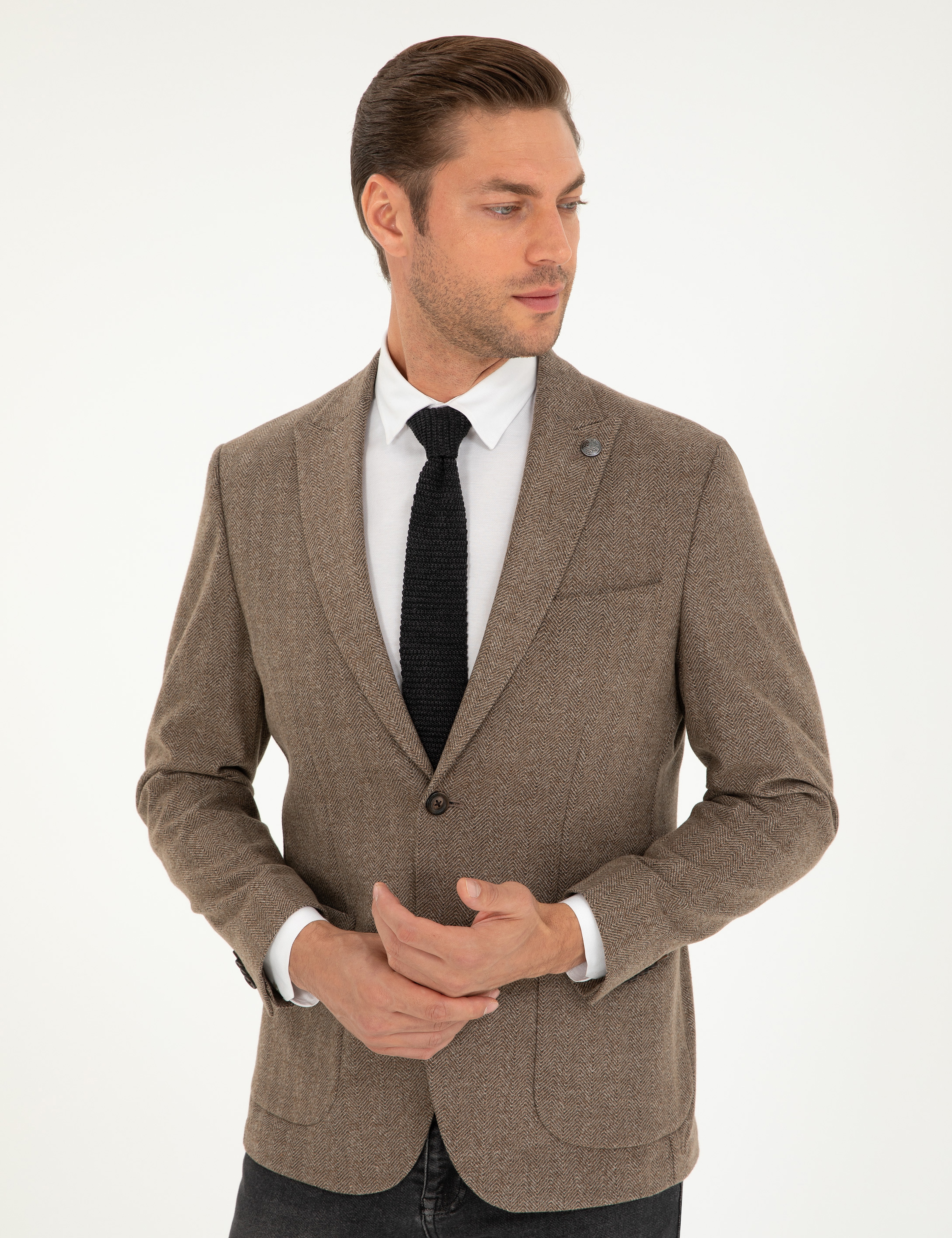 Kahverengi Slim Fit Ceket - Image 3