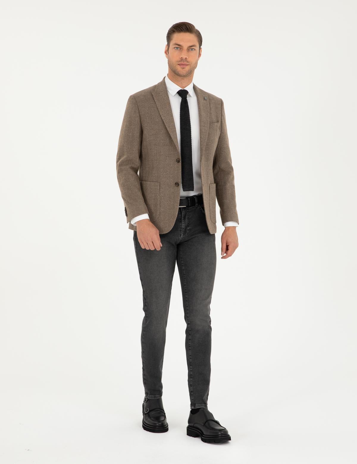 Kahverengi Slim Fit Ceket - 50293351056