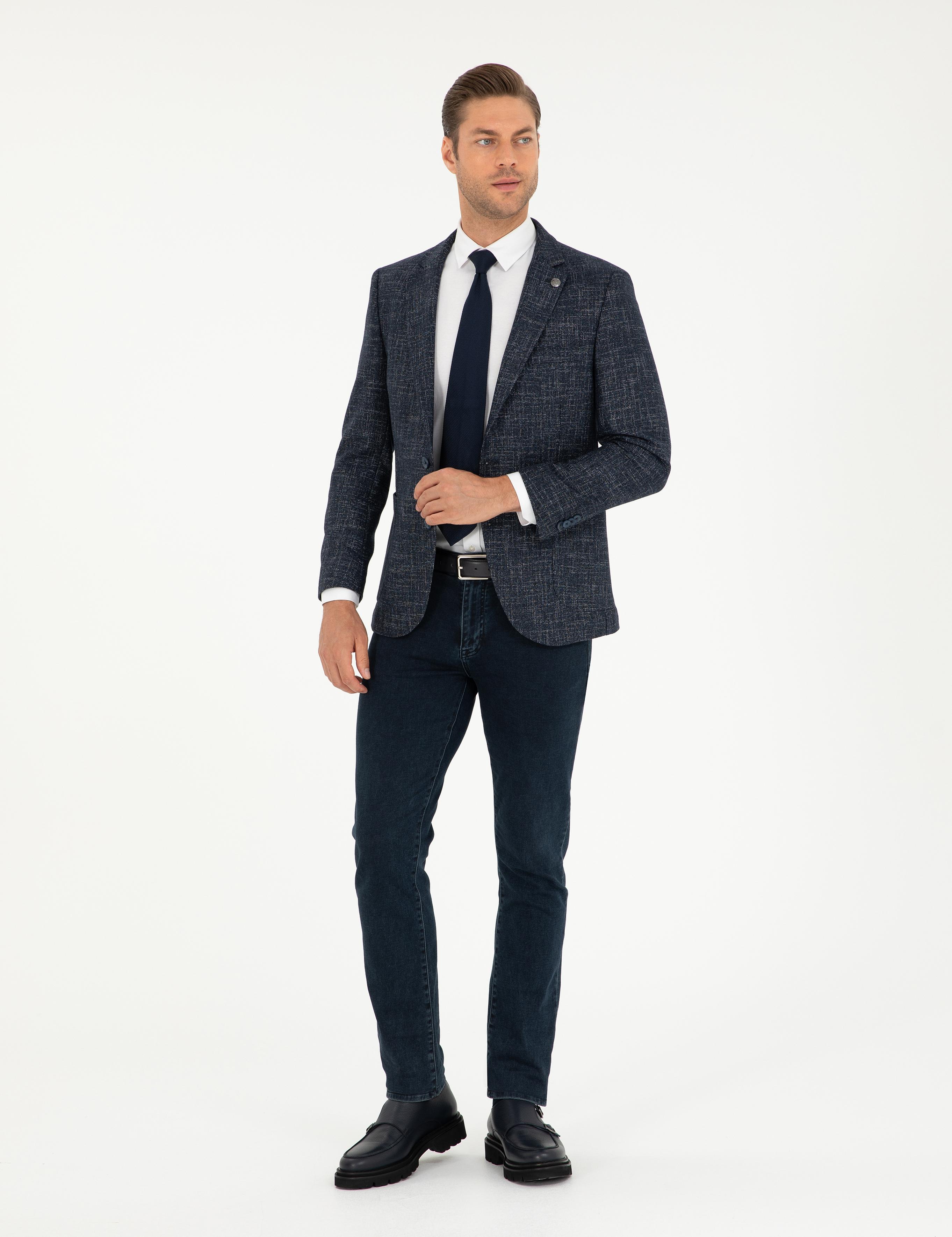 Açık Lacivert Yün Karışımlı Ex. Slim Fit Ceket