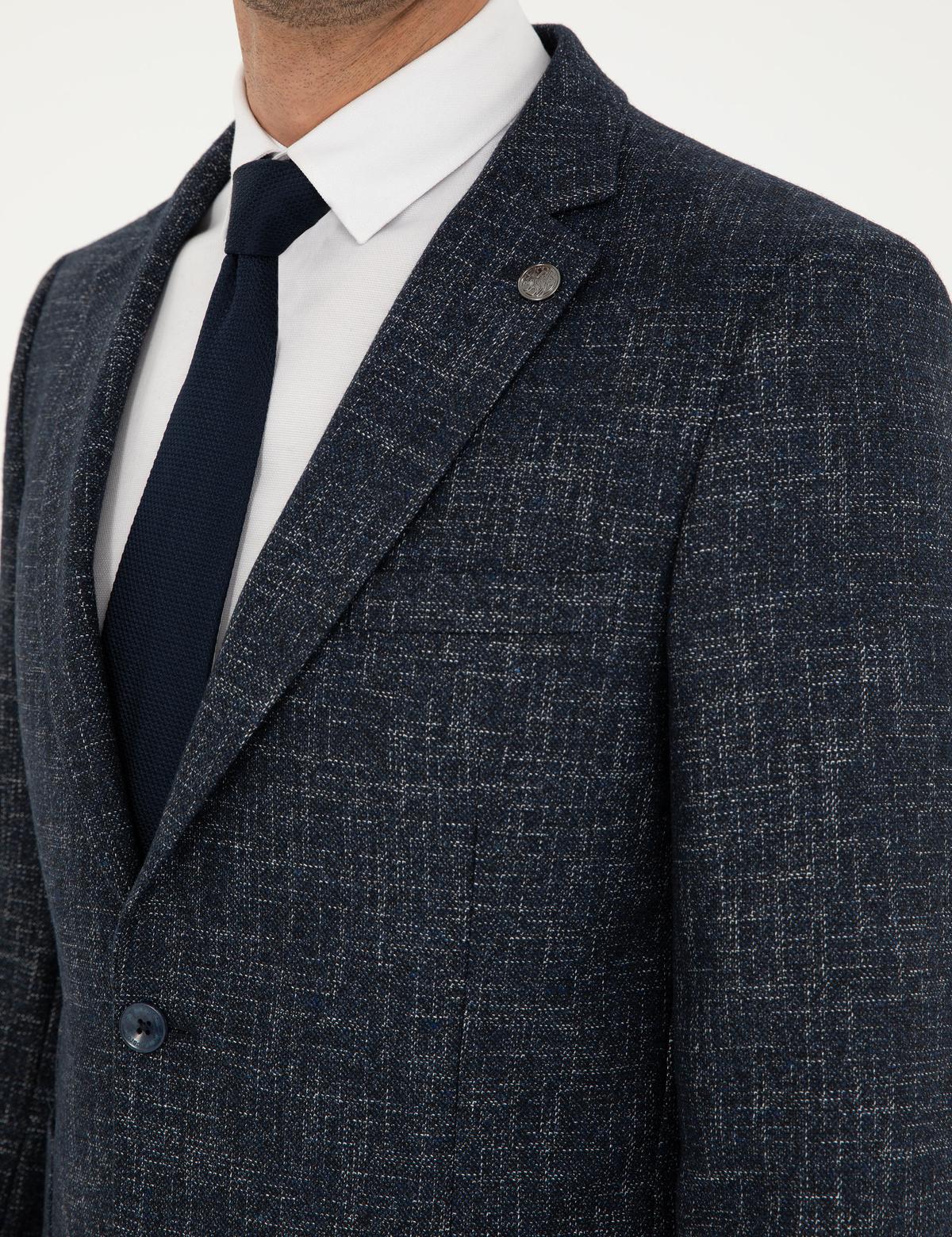 Açık Lacivert Yün Karışımlı Ex. Slim Fit Ceket - 50291928077