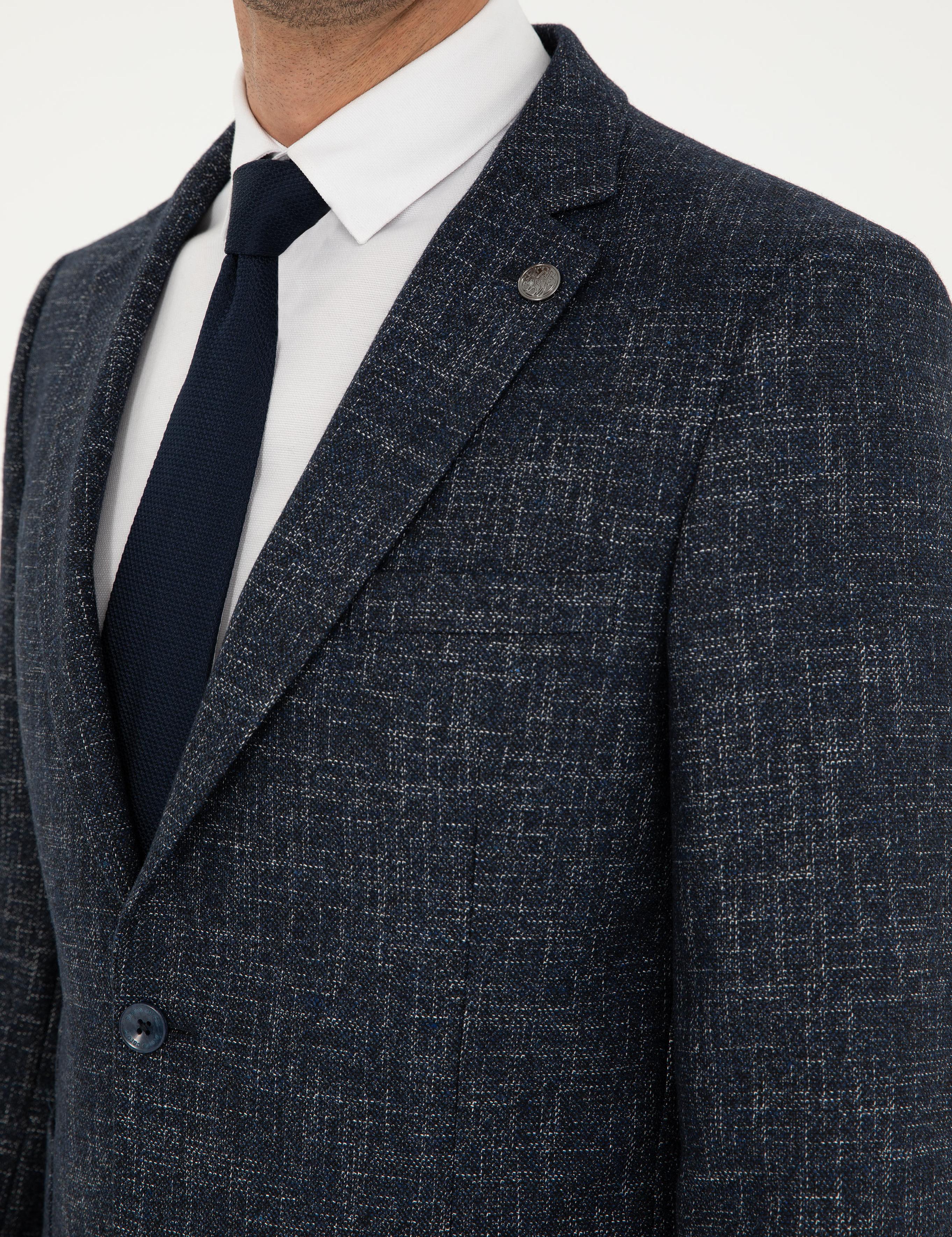 Açık Lacivert Yün Karışımlı Ex. Slim Fit Ceket