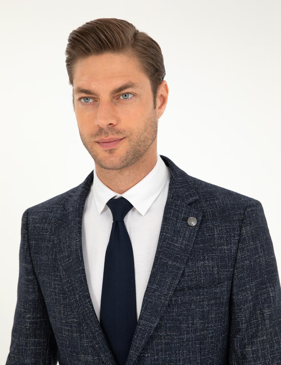 Açık Lacivert Yün Karışımlı Ex. Slim Fit Ceket