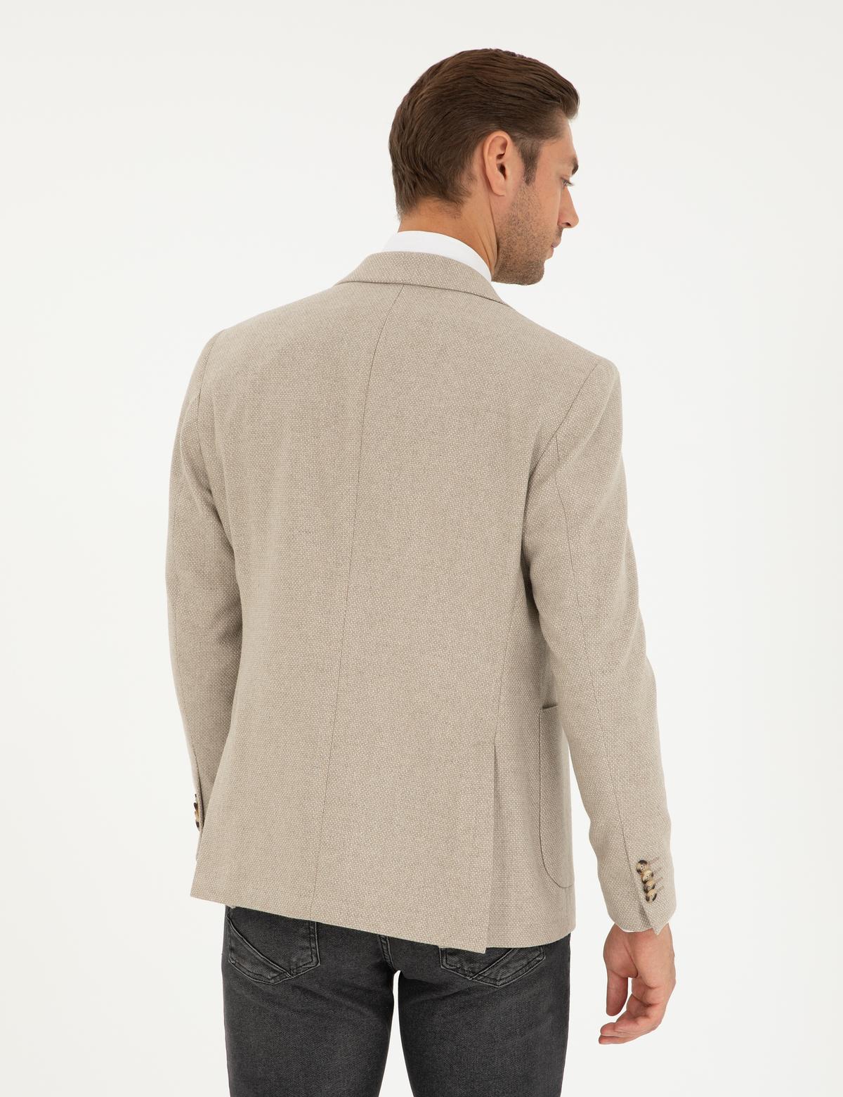 Bej Yün Karışımlı Slim Fit Ceket - 50291937080