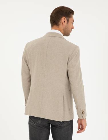 Bej Yün Karışımlı Slim Fit Ceket