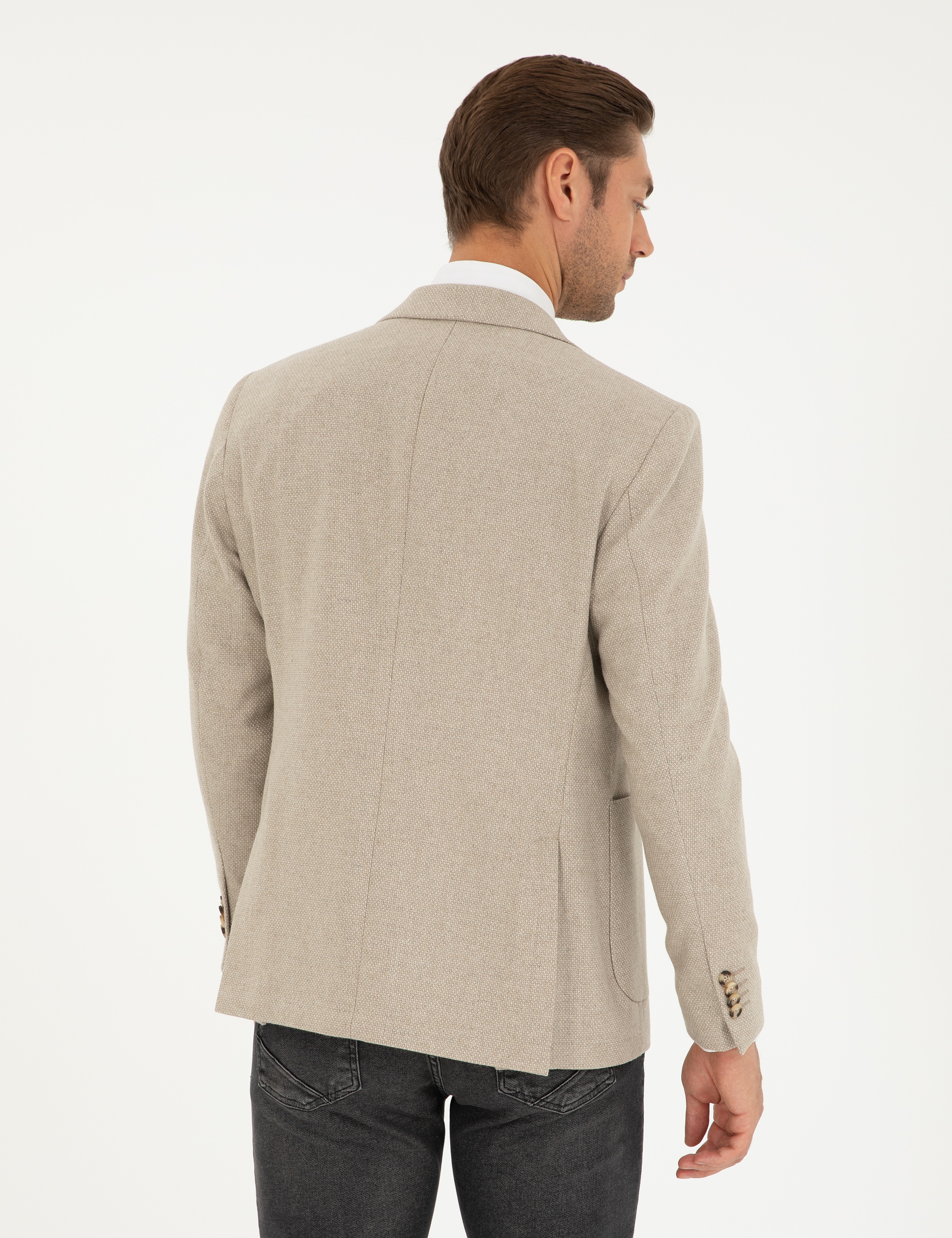 Bej Yün Karışımlı Slim Fit Ceket