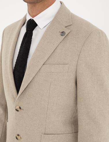 Bej Yün Karışımlı Slim Fit Ceket