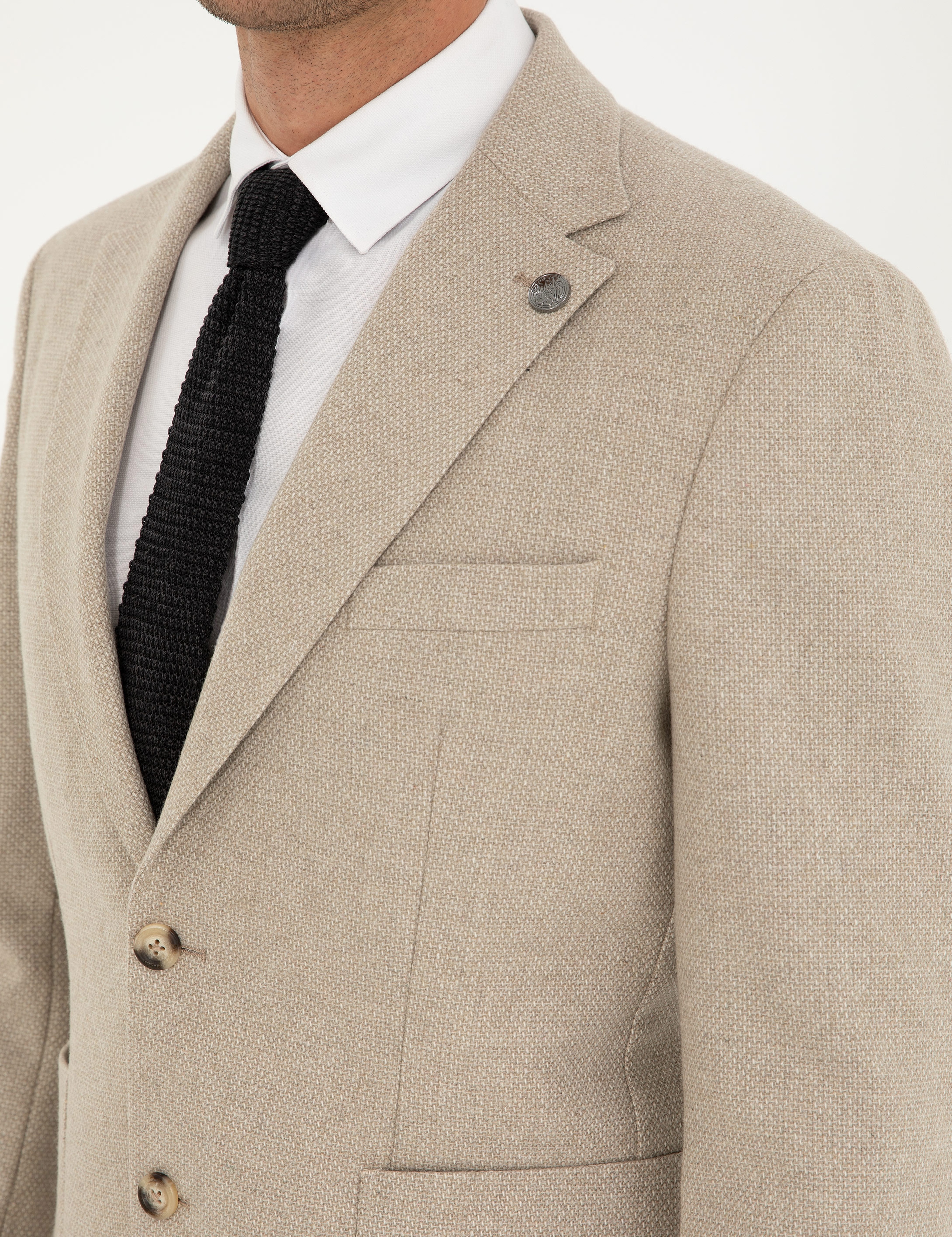 Bej Yün Karışımlı Slim Fit Ceket - Image 7