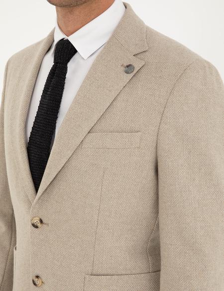 Bej Yün Karışımlı Slim Fit Ceket - 50291937080