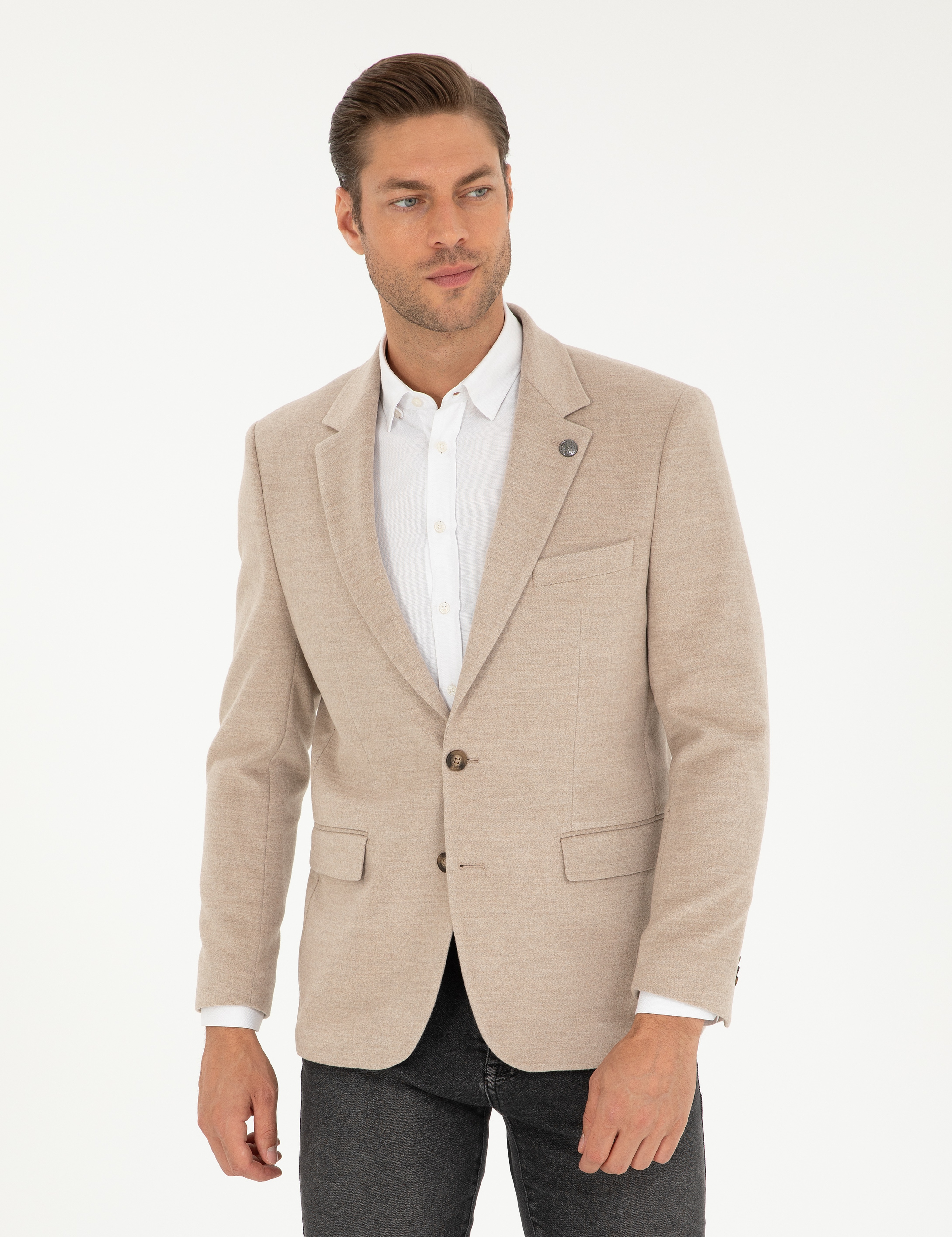 Bej Slim Fit Ceket - Image 1