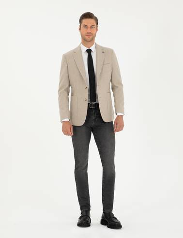Bej Yün Karışımlı Slim Fit Ceket