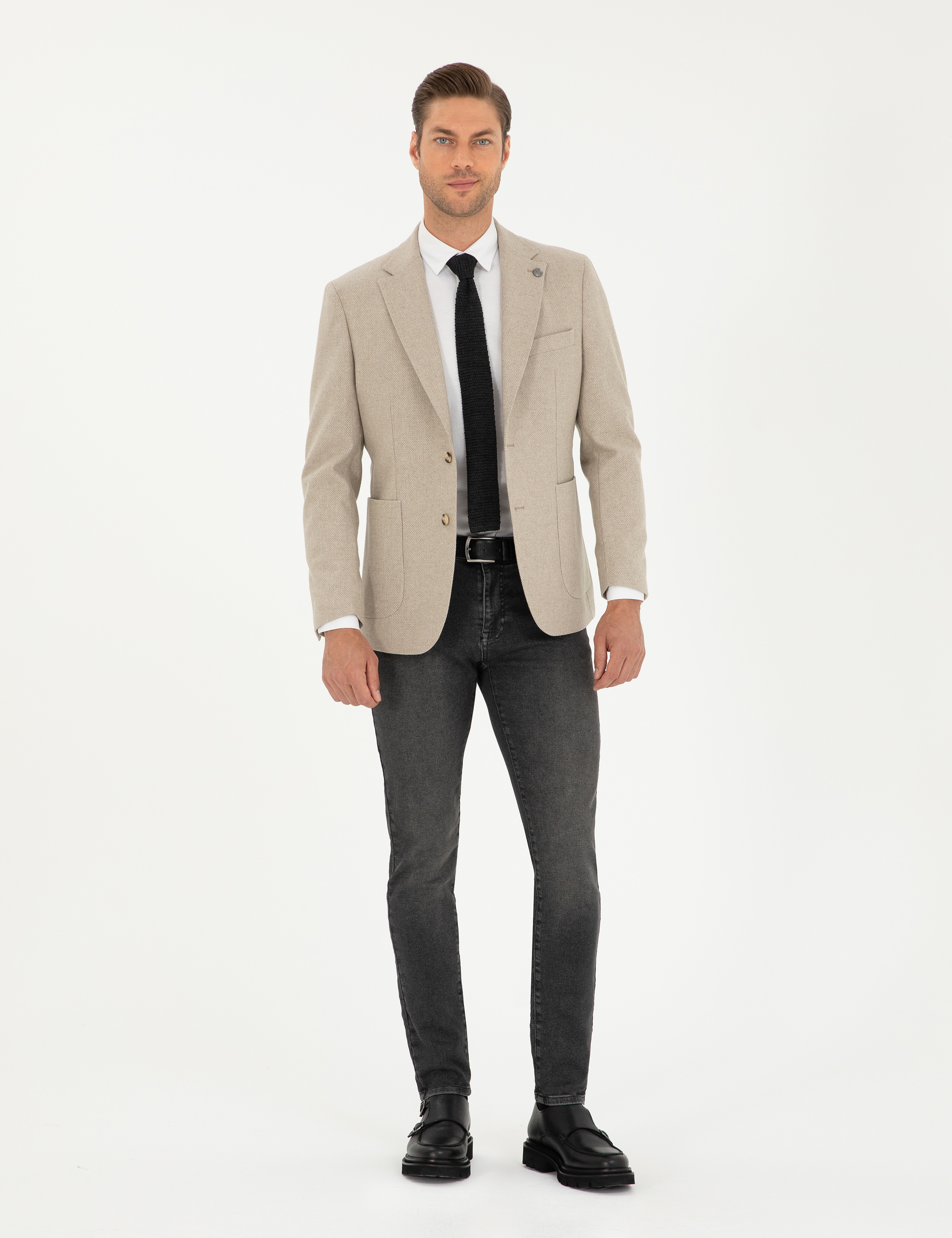 Bej Yün Karışımlı Slim Fit Ceket