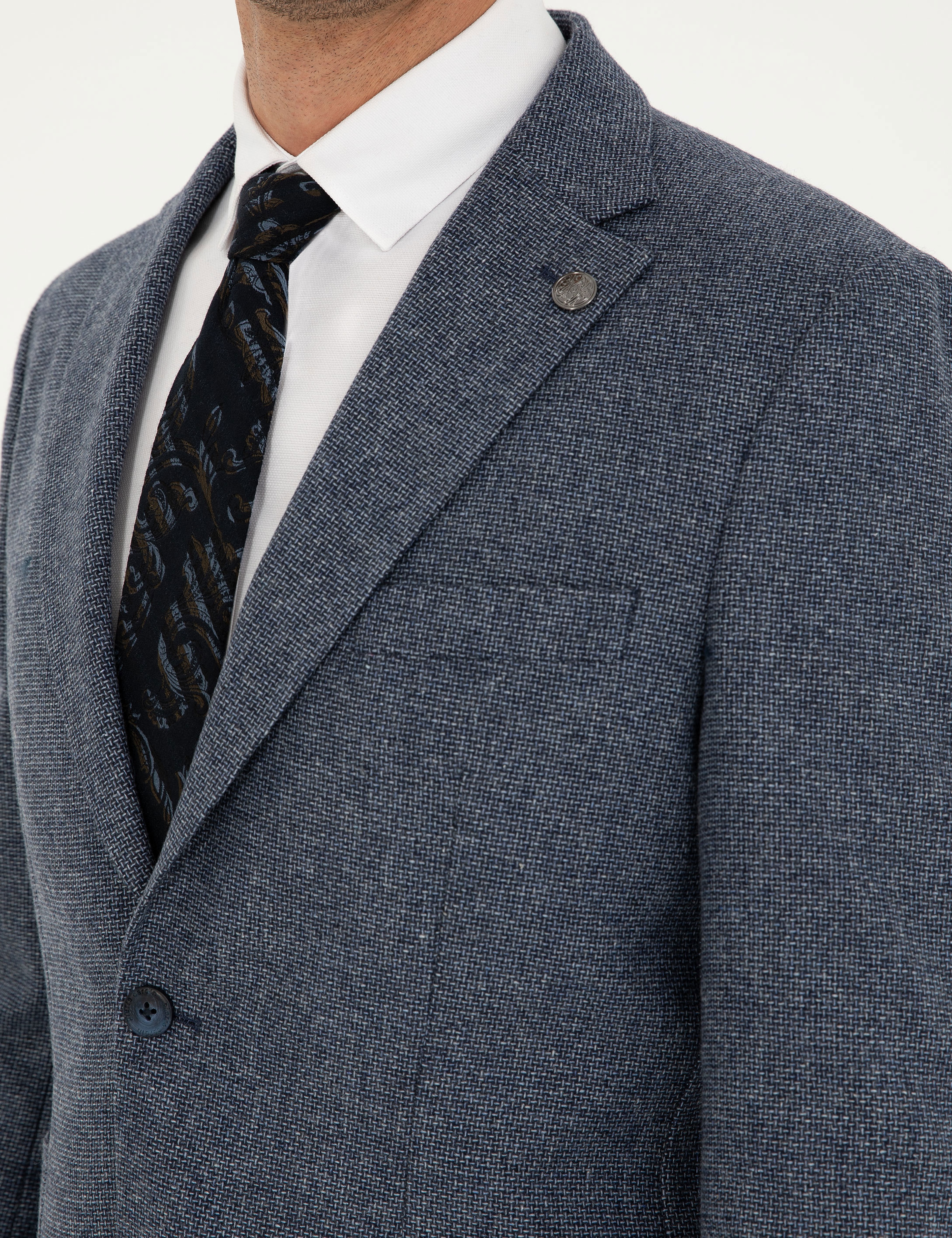 Lacivert Yün Karışımlı Slim Fit Ceket