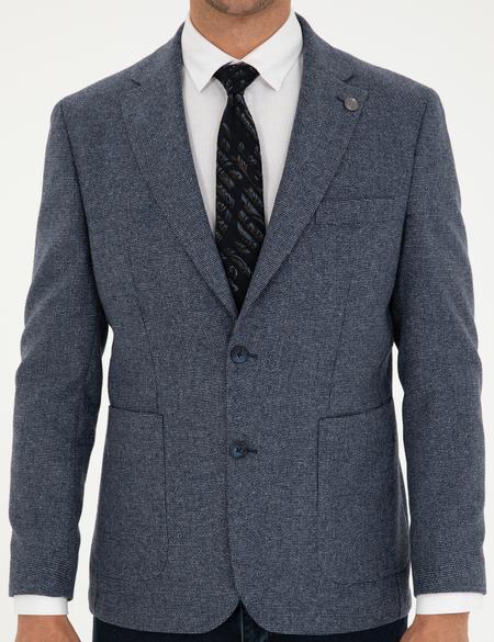 Lacivert Yün Karışımlı Slim Fit Ceket - 50291937041