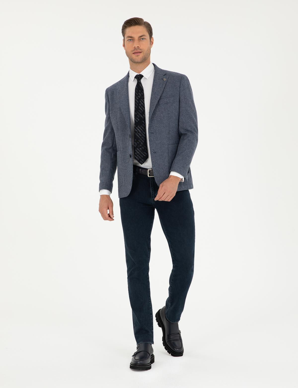 Lacivert Yün Karışımlı Slim Fit Ceket - 50291937041