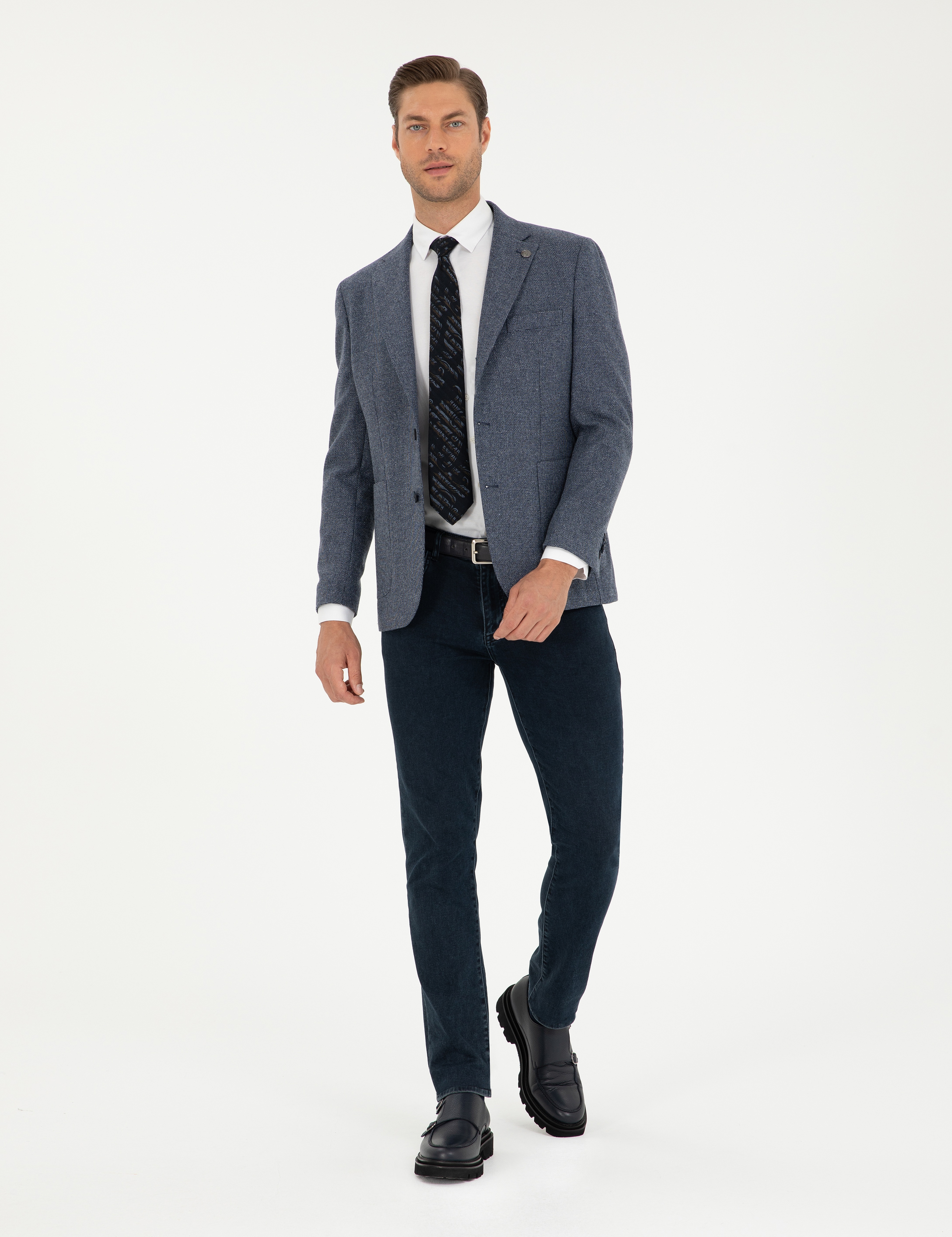 Lacivert Yün Karışımlı Slim Fit Ceket - Image 4