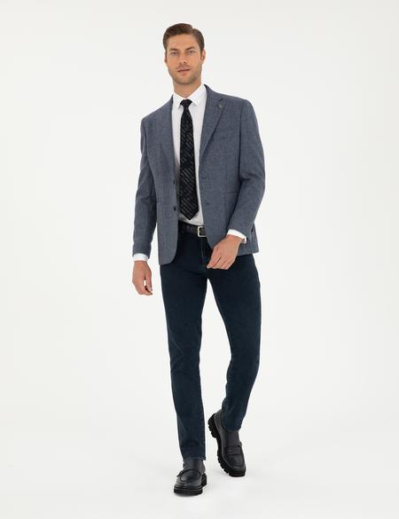 Lacivert Yün Karışımlı Slim Fit Ceket - 50291937041