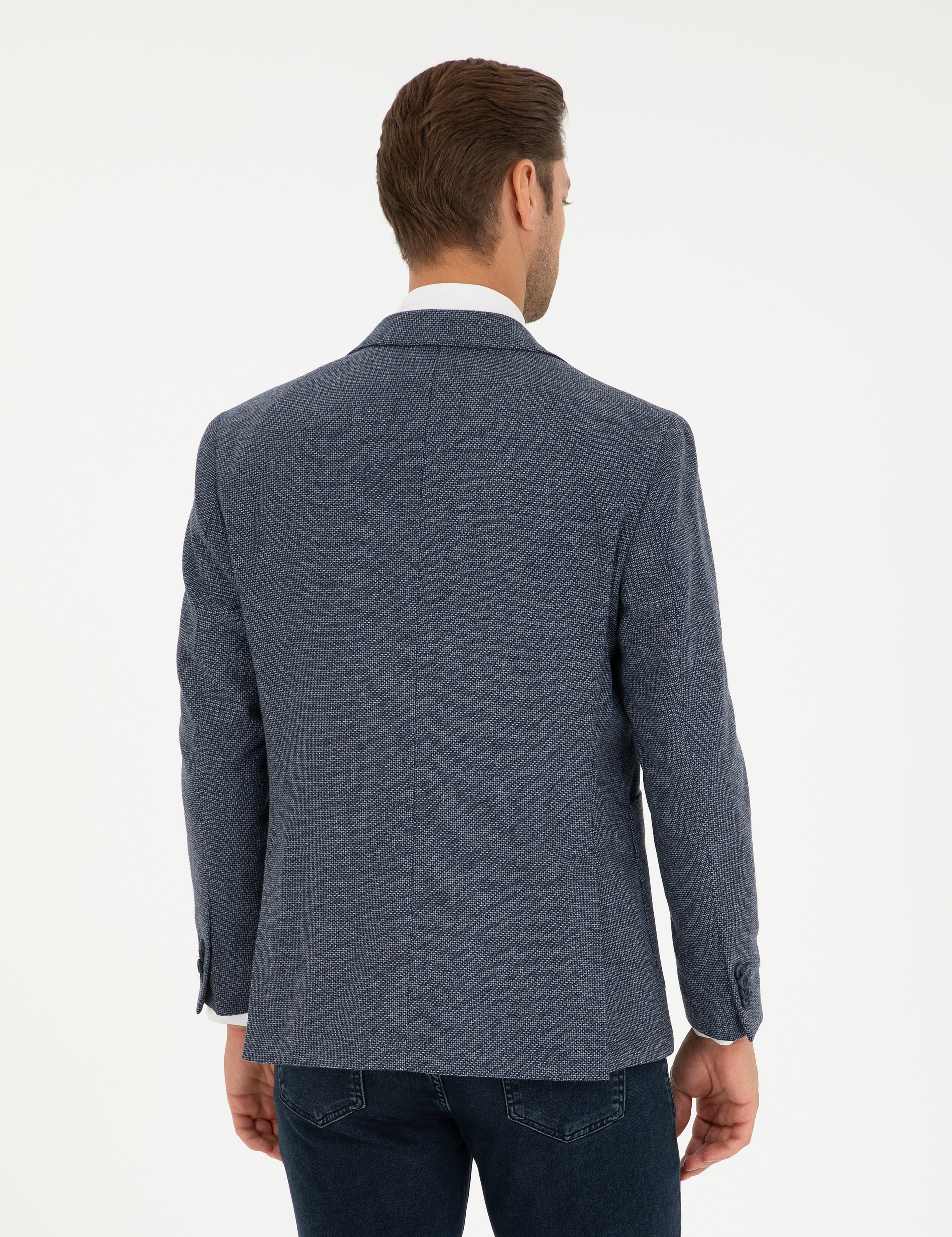 Lacivert Yün Karışımlı Slim Fit Ceket - Image 5
