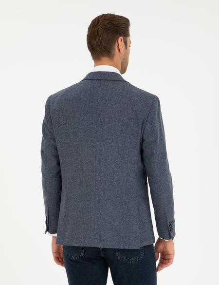 Lacivert Yün Karışımlı Slim Fit Ceket - 50291937041