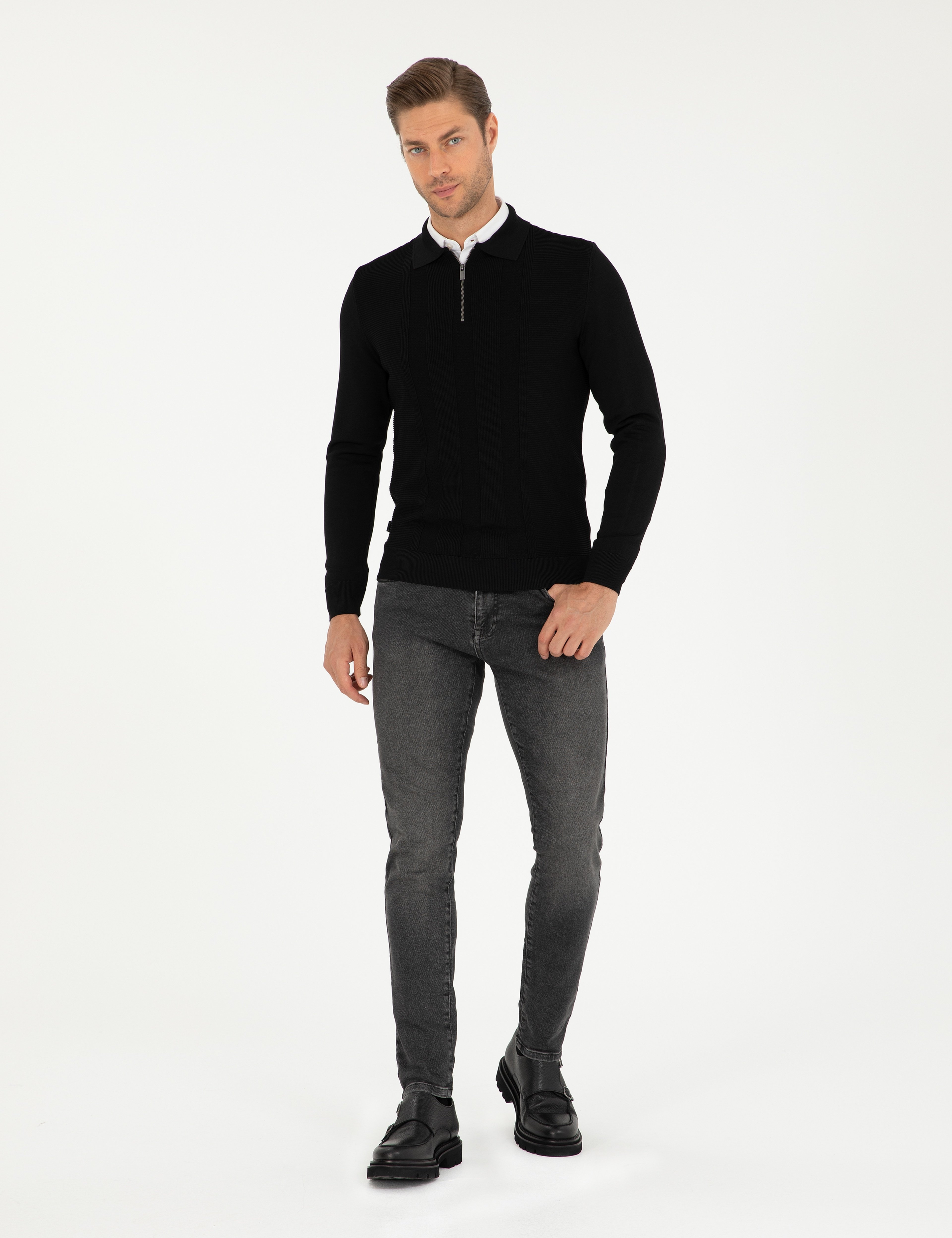 Antrasit Slim Fit Jean Pantolon - Image 1