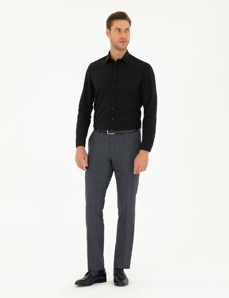 Siyah Slim Fit Armürlü Uzun Kollu Gömlek - 50298054025