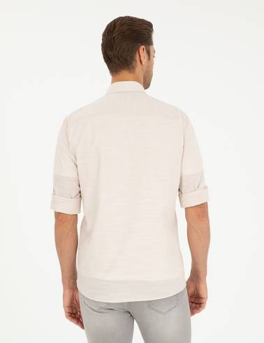 Bej Slim Fit Keten Görünümlü Gömlek