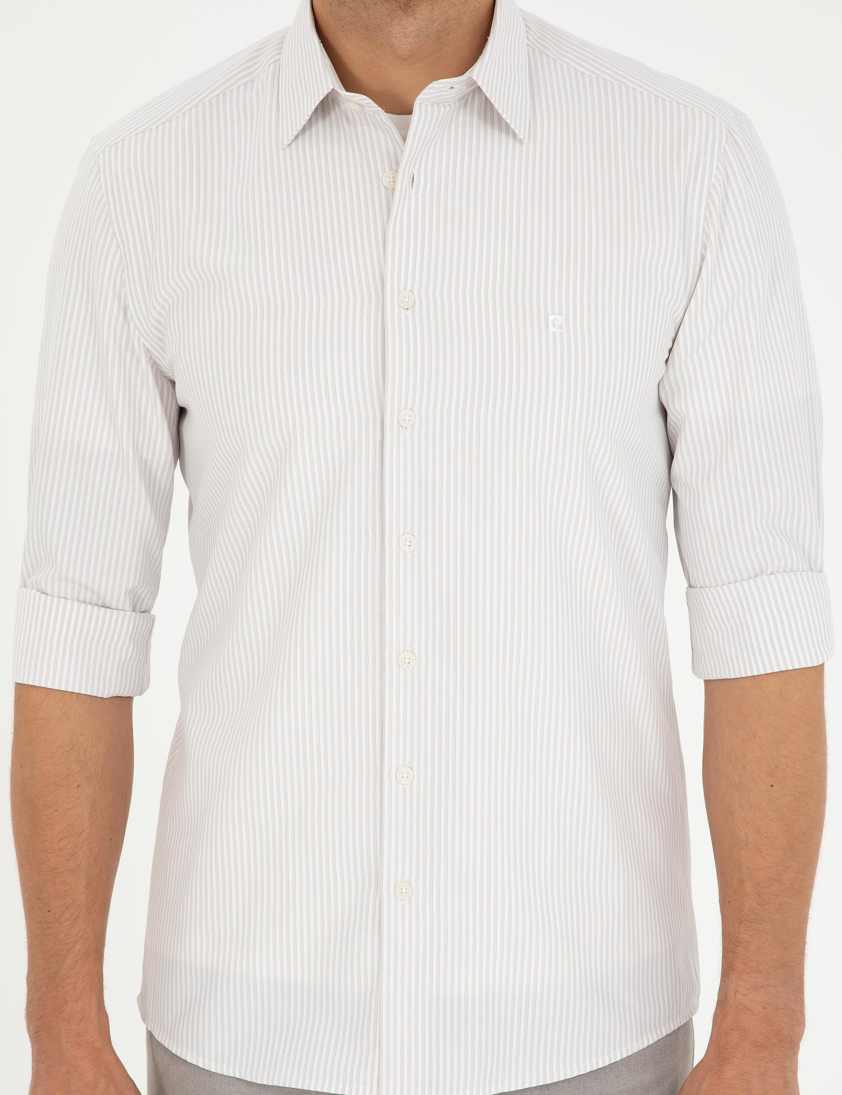 Açık Gri Slim Fit Uzun Kollu Gömlek