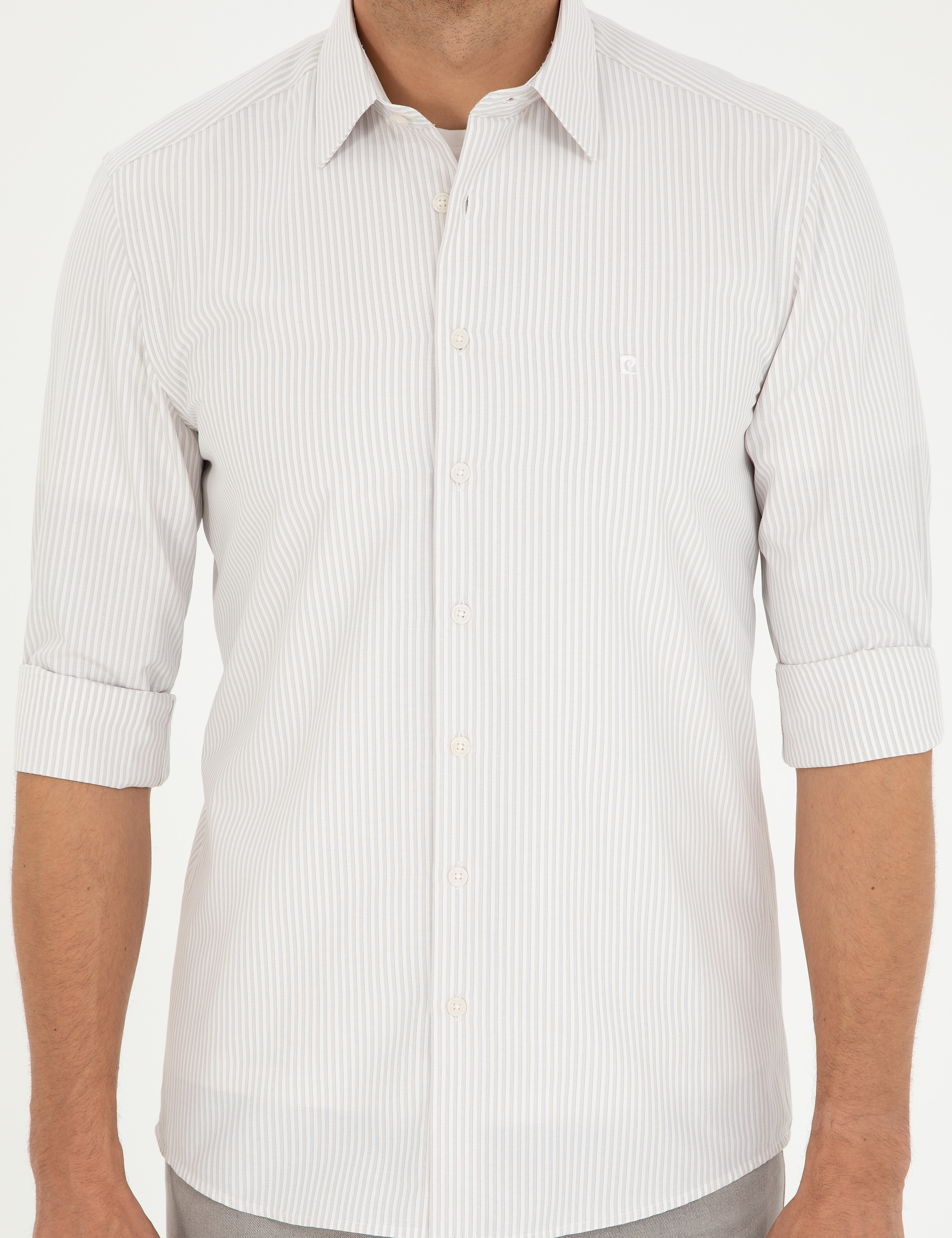 Açık Gri Slim Fit Uzun Kollu Gömlek