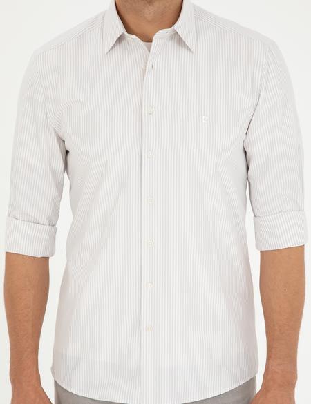 Açık Gri Slim Fit Uzun Kollu Gömlek - 50252477007