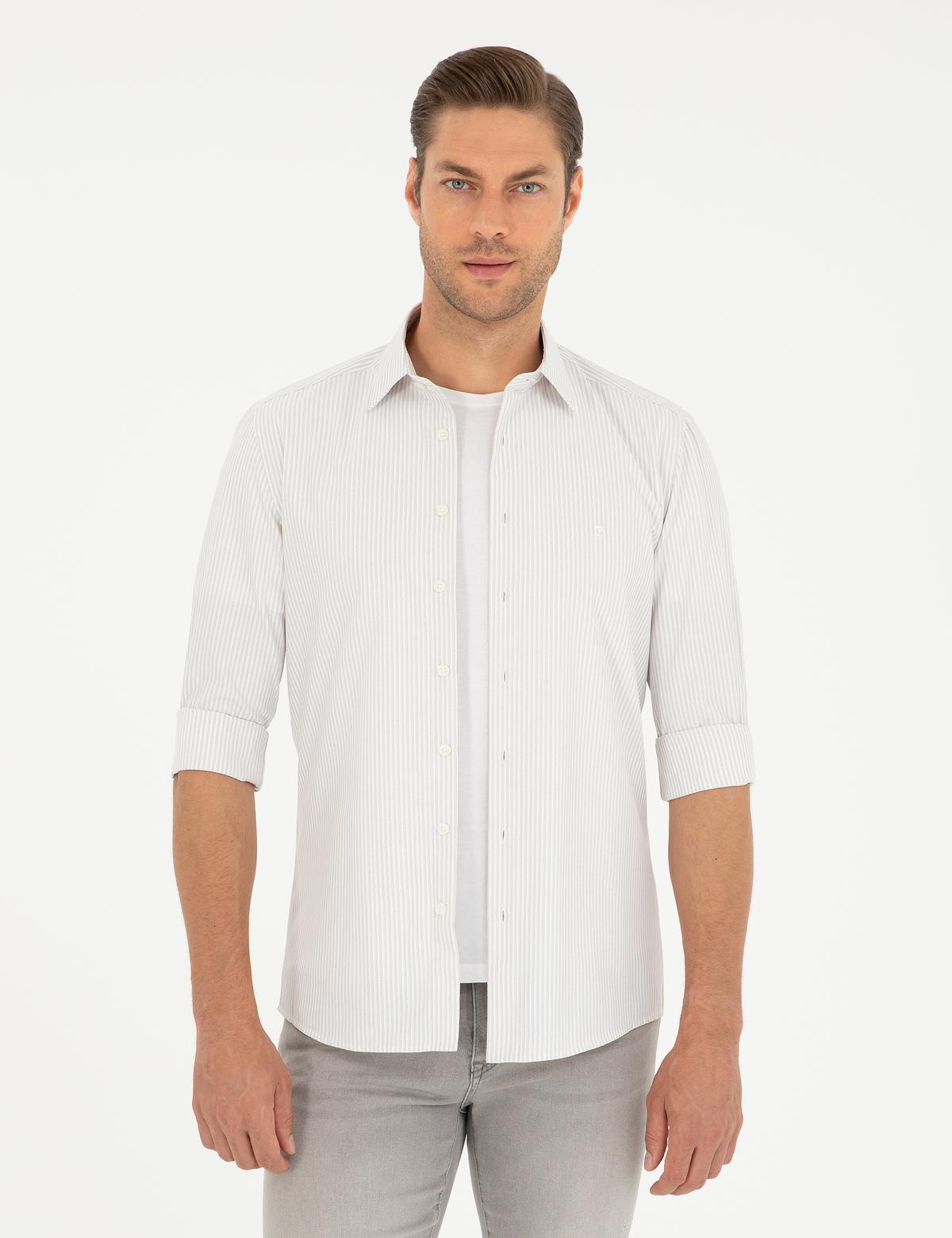 Açık Gri Slim Fit Uzun Kollu Gömlek