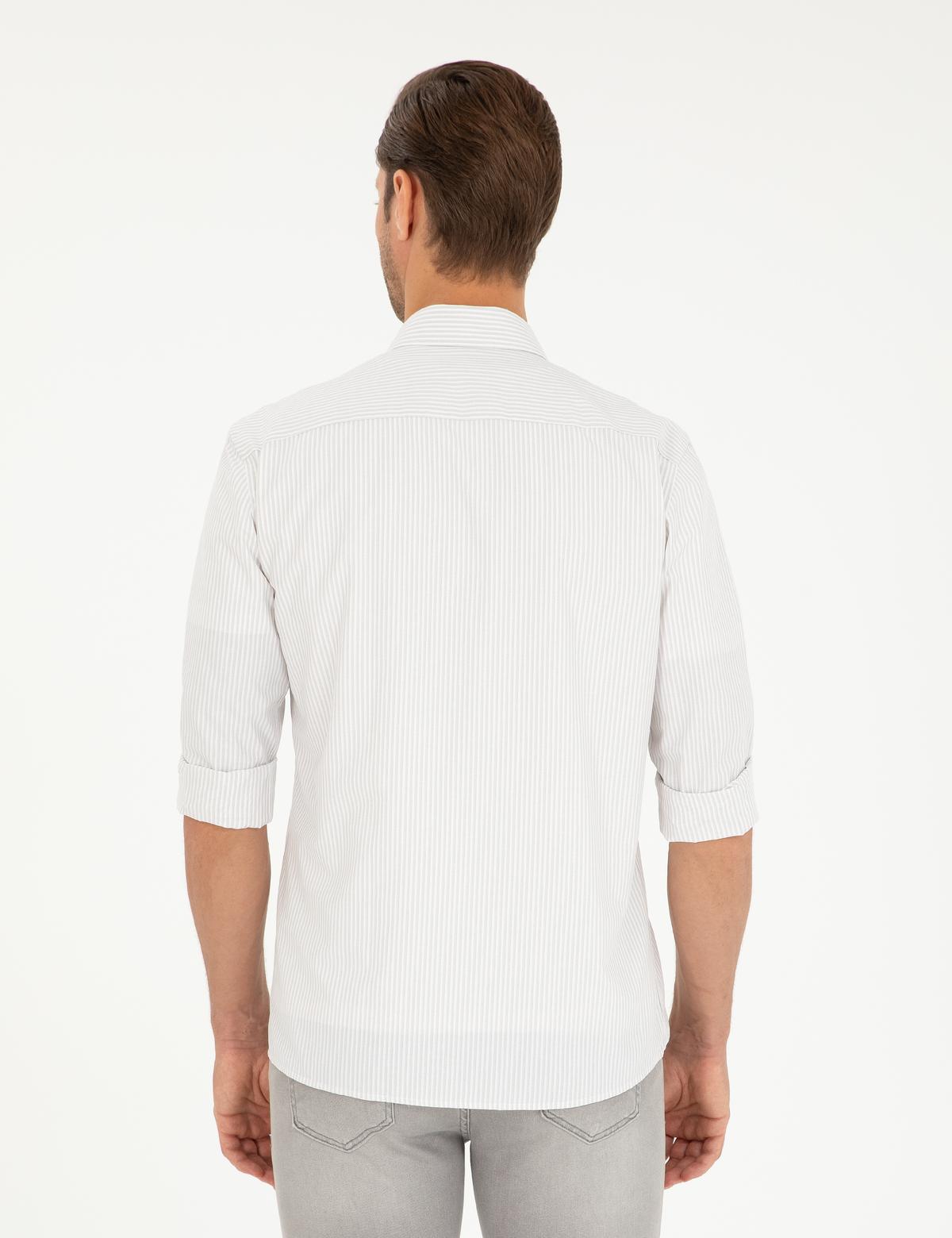 Açık Gri Slim Fit Uzun Kollu Gömlek - 50252477007