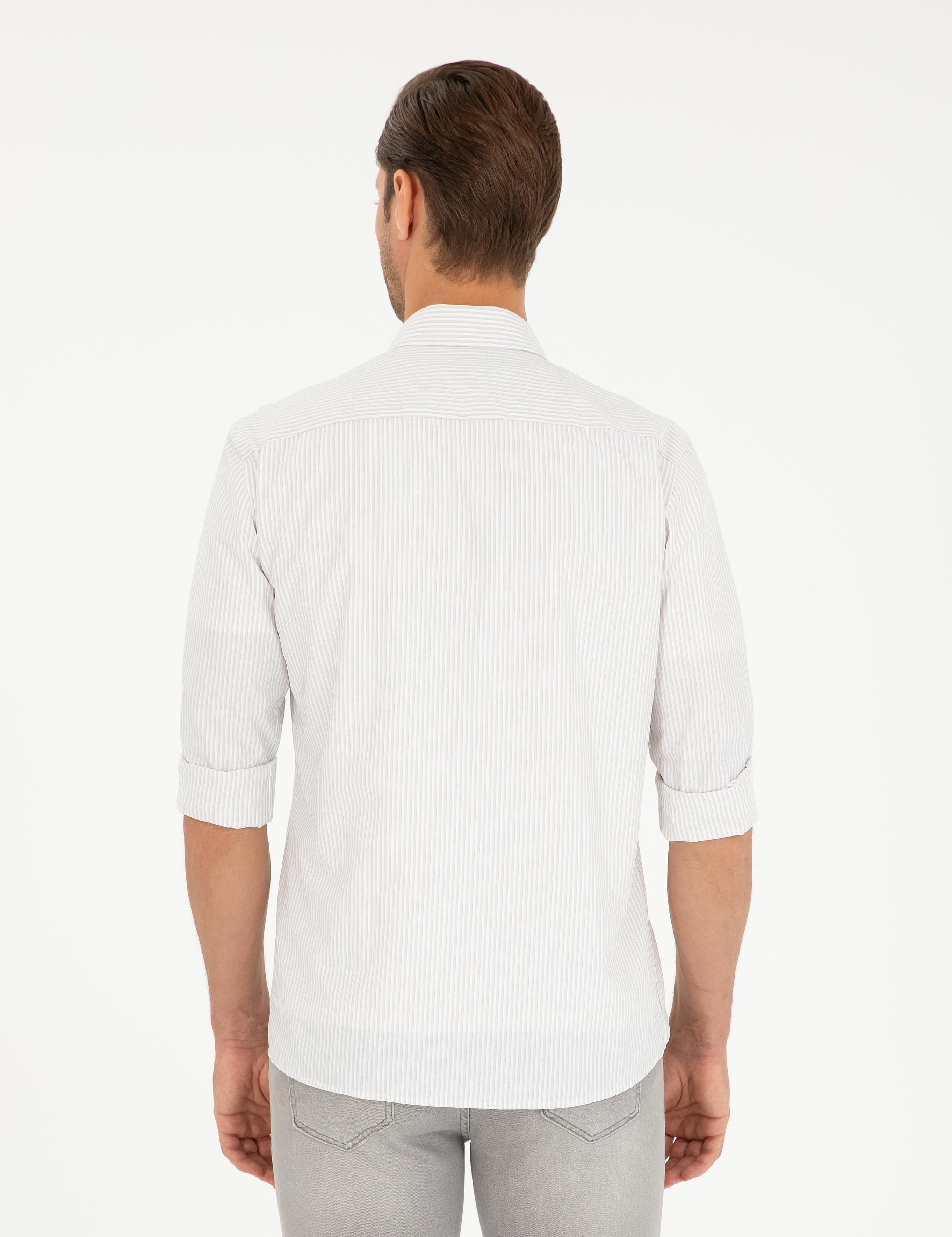 Açık Gri Slim Fit Uzun Kollu Gömlek