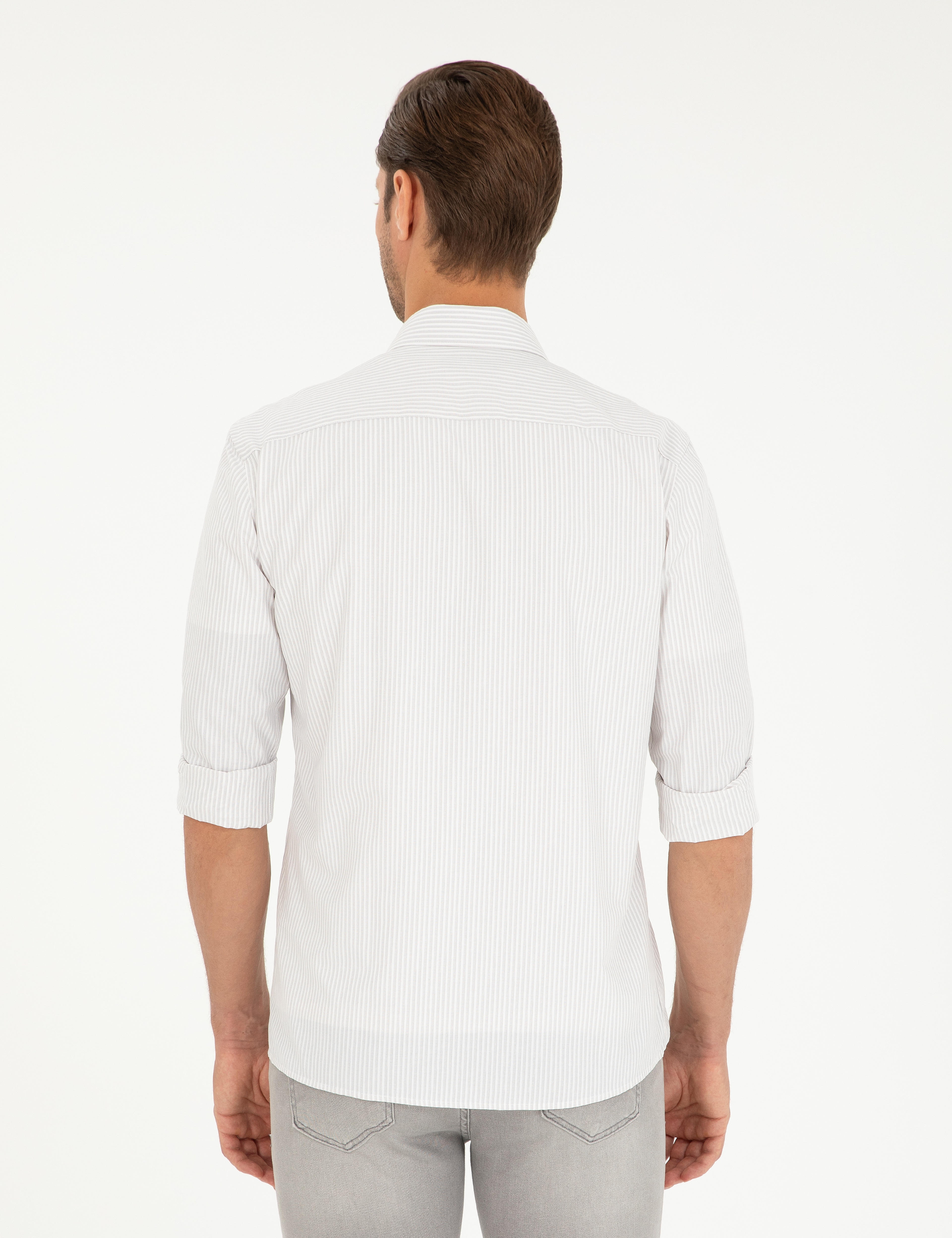 Açık Gri Slim Fit Uzun Kollu Gömlek