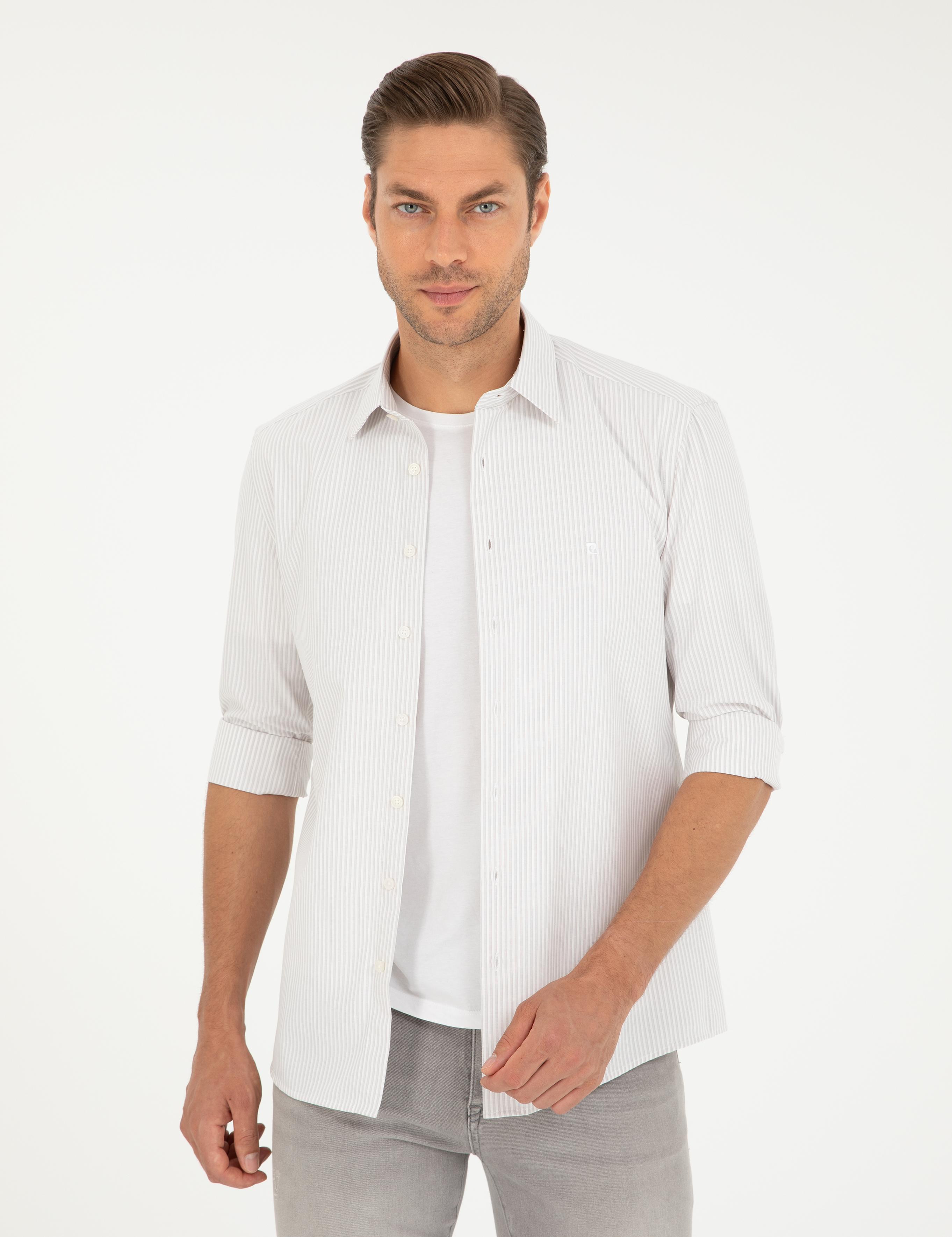 Açık Gri Slim Fit Uzun Kollu Gömlek