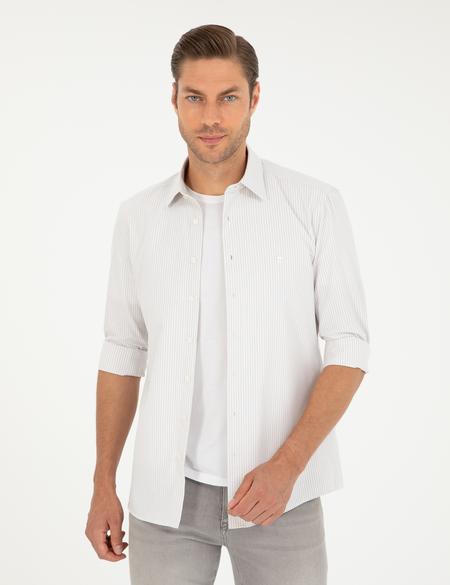 Açık Gri Slim Fit Uzun Kollu Gömlek - 50252477007