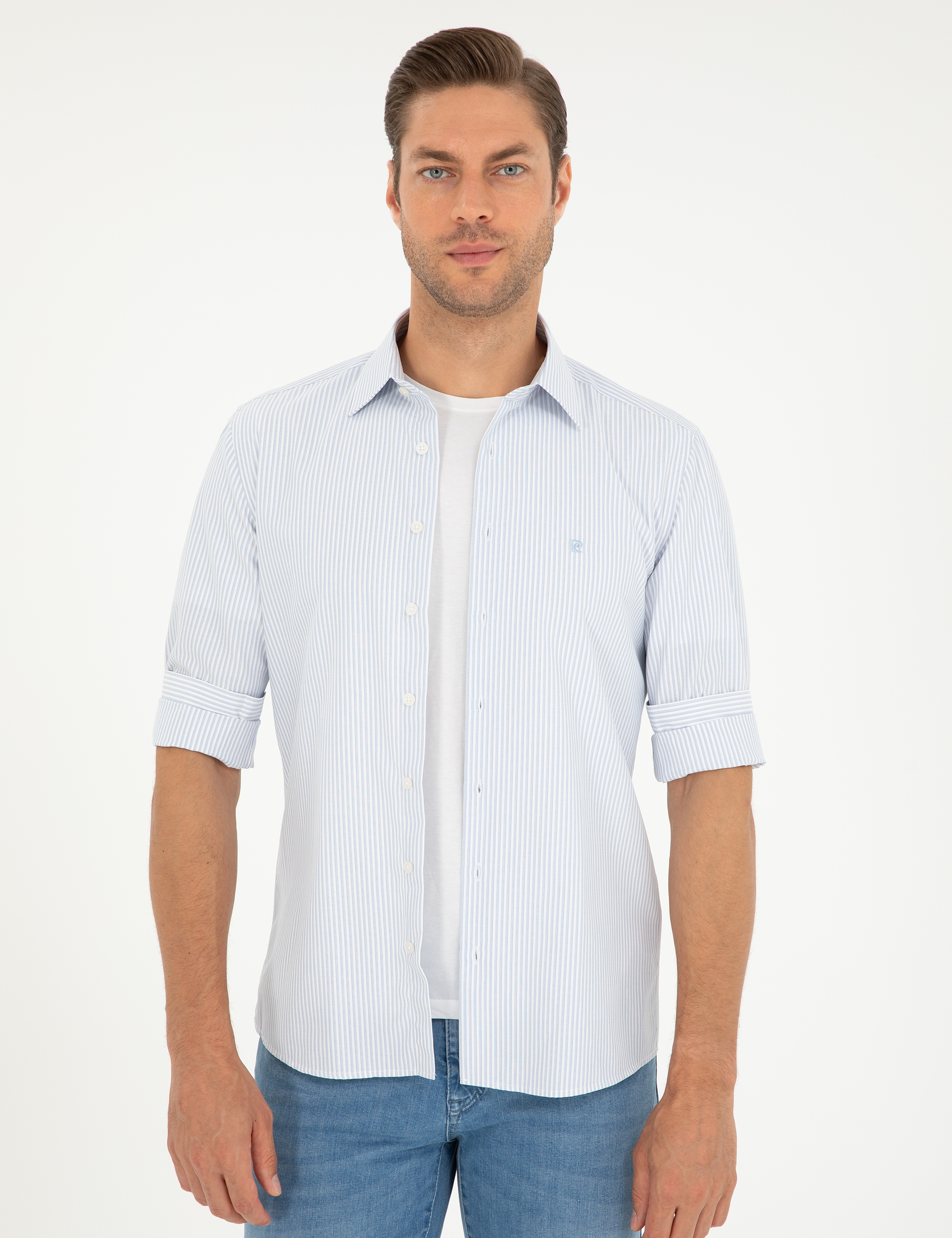Açık Mavi Slim Fit Uzun Kollu Gömlek - Image 3