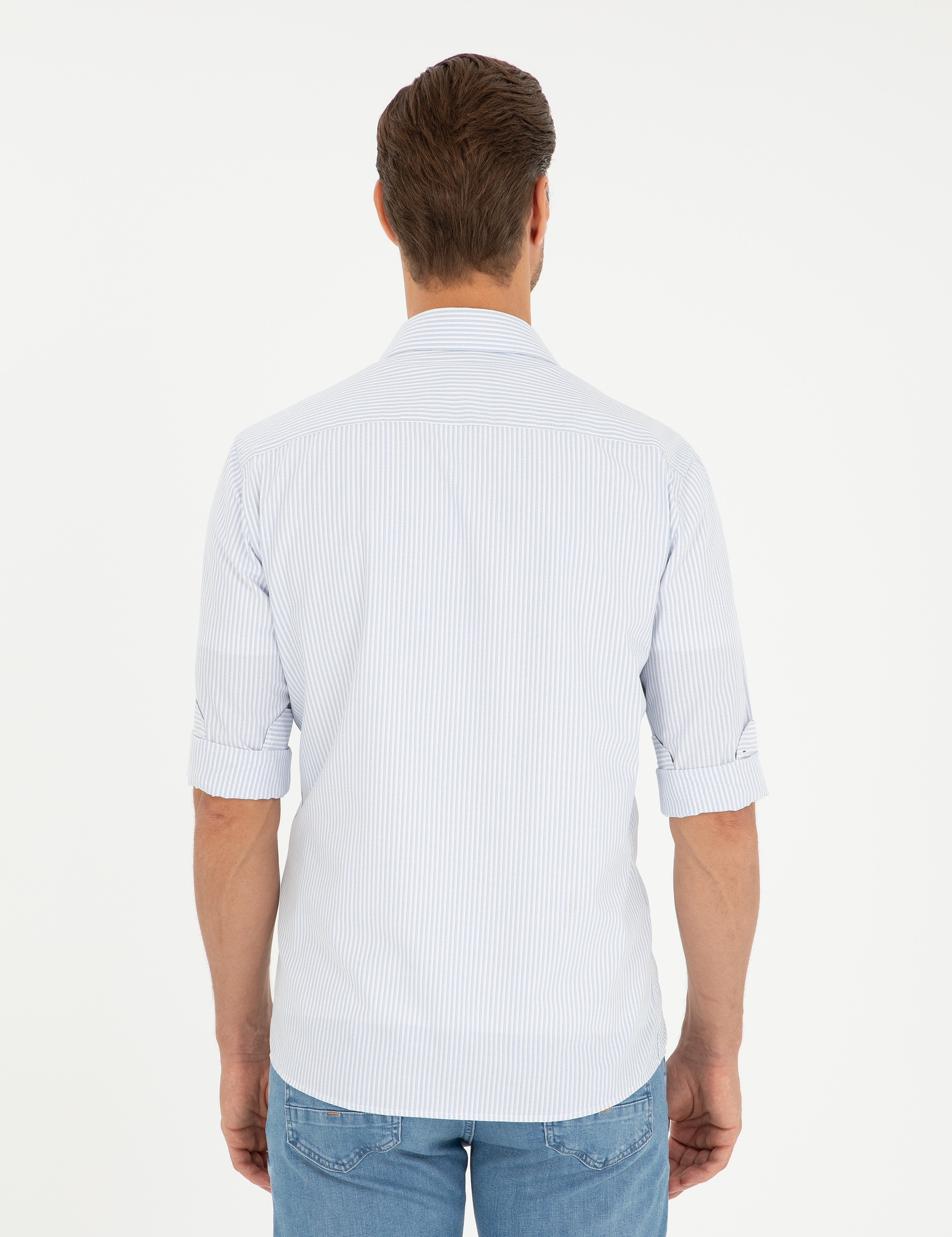 Açık Mavi Slim Fit Uzun Kollu Gömlek - Image 5