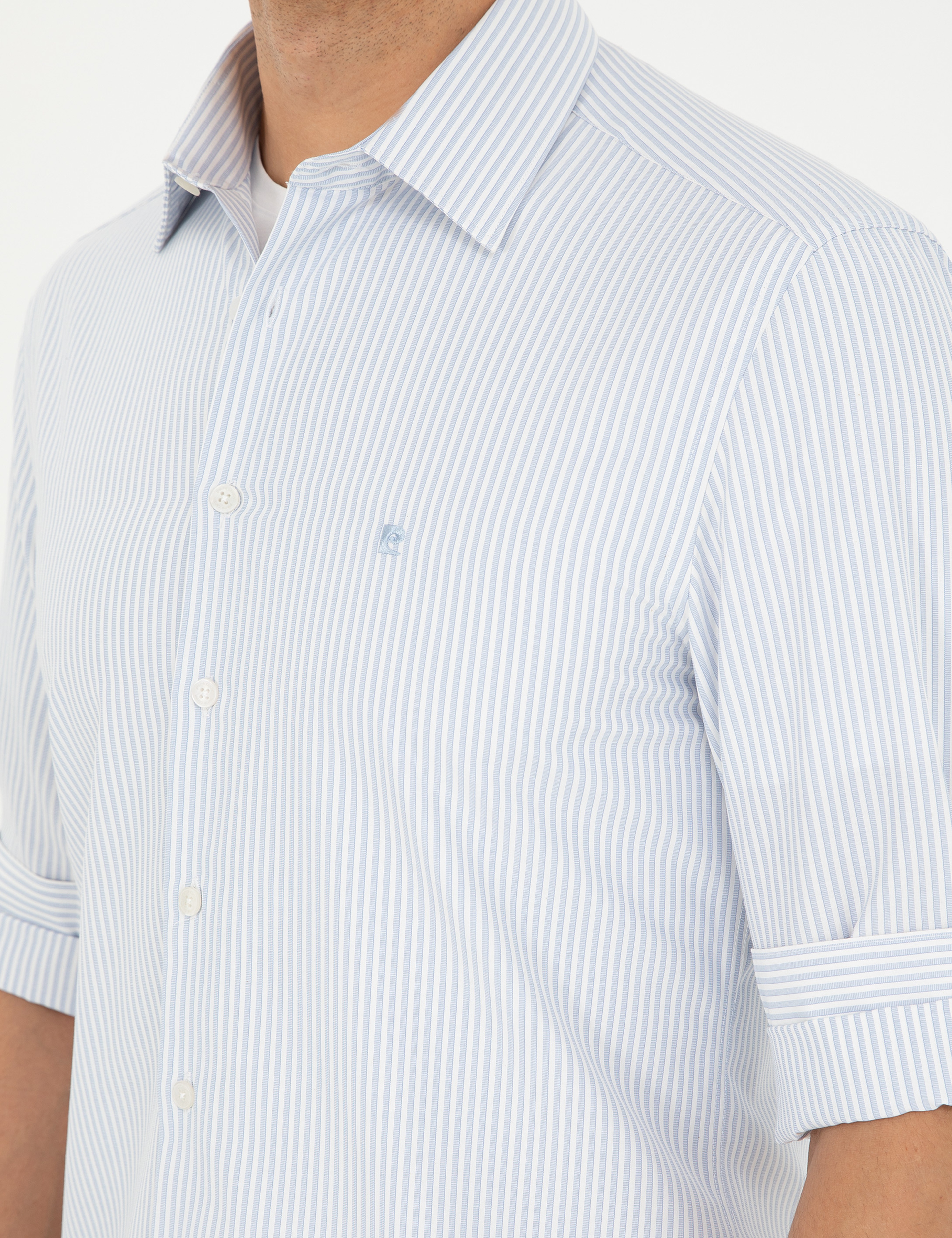 Açık Mavi Slim Fit Uzun Kollu Gömlek - Image 7