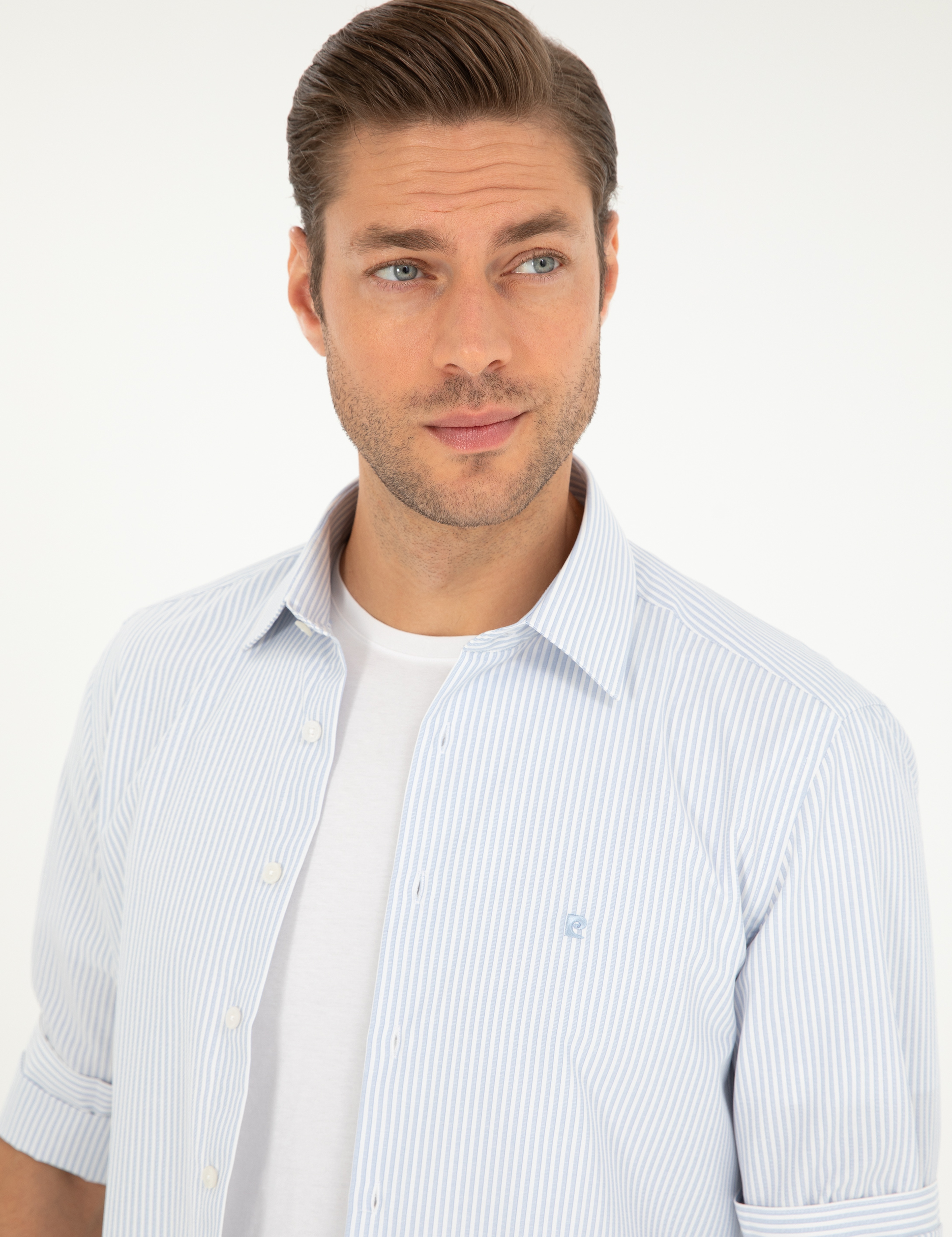 Açık Mavi Slim Fit Uzun Kollu Gömlek - Image 2