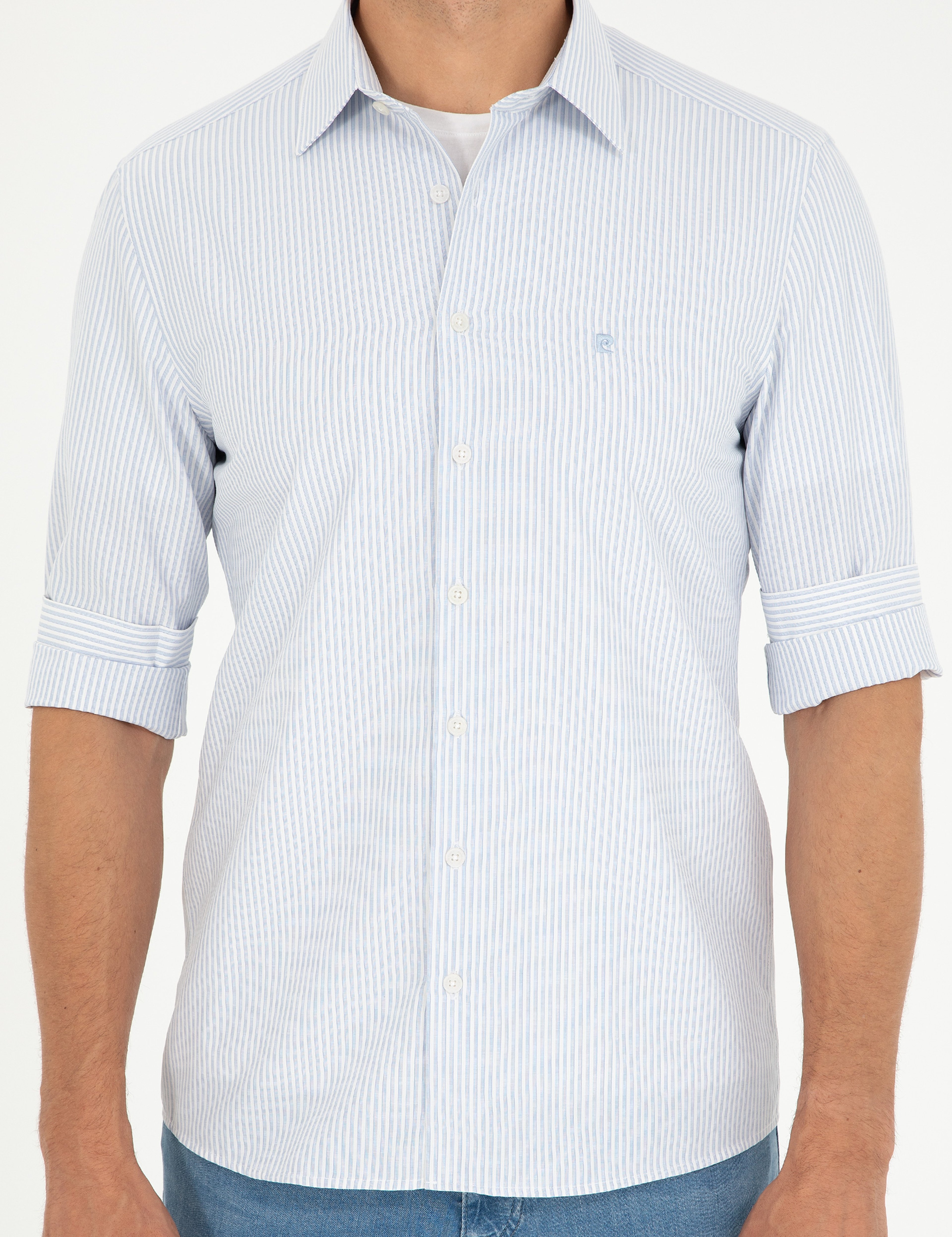 Açık Mavi Slim Fit Uzun Kollu Gömlek - Image 6