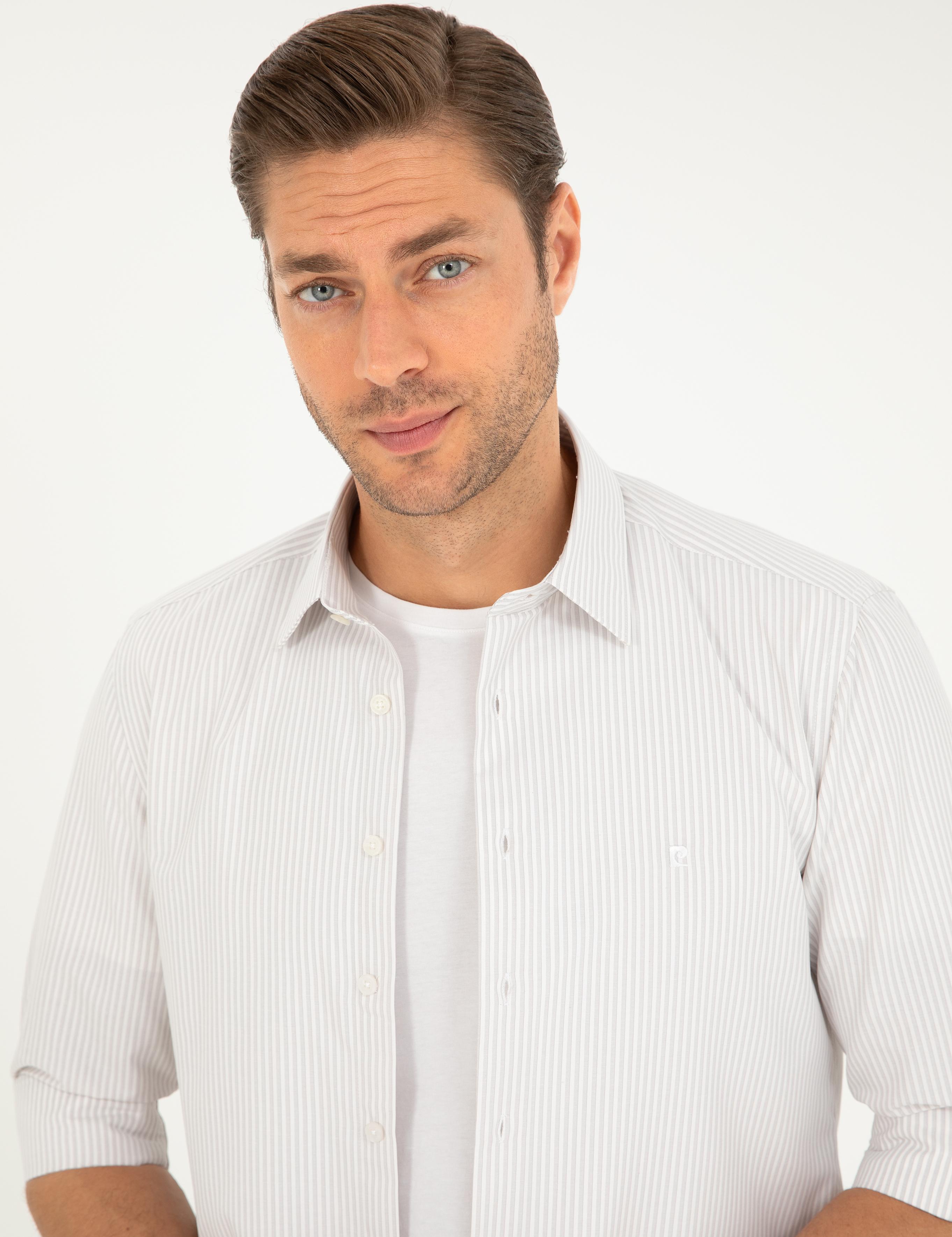 Açık Gri Slim Fit Uzun Kollu Gömlek