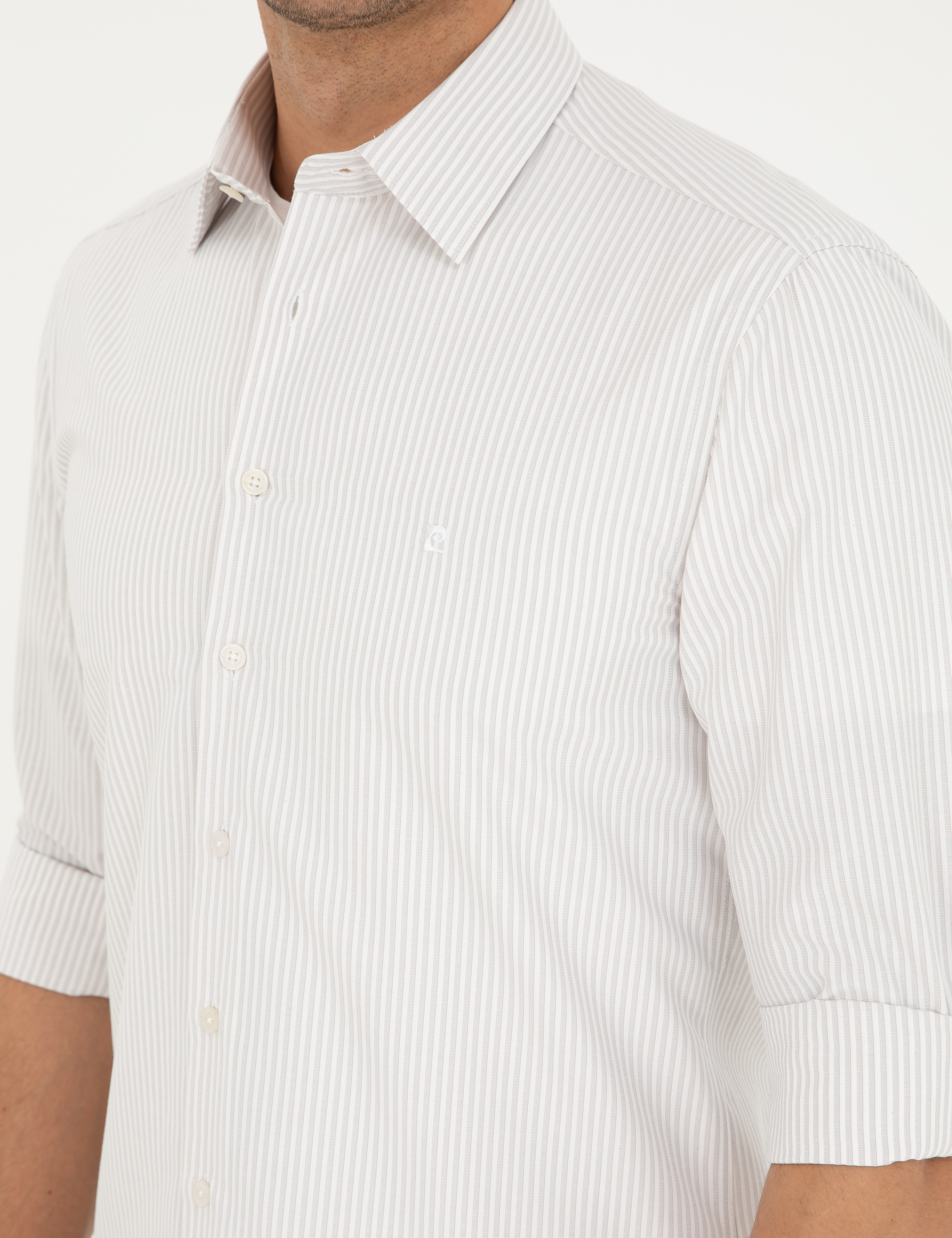 Açık Gri Slim Fit Uzun Kollu Gömlek