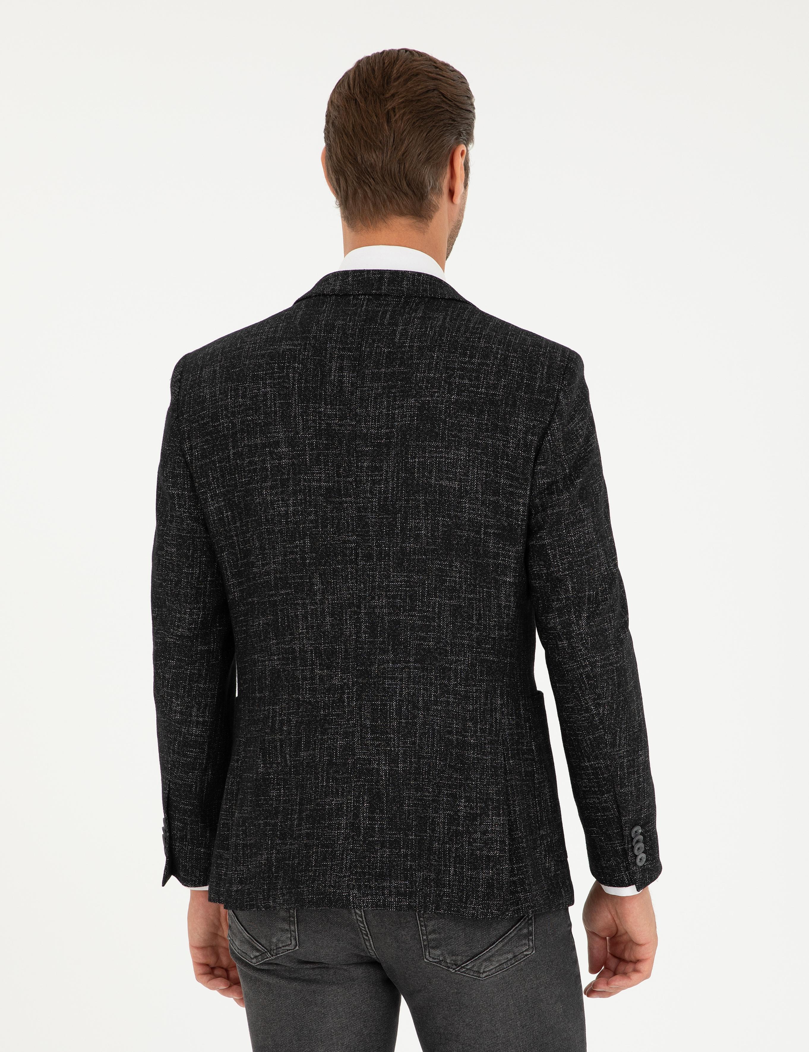 Siyah Yün Karışımlı Ex. Slim Fit Ceket